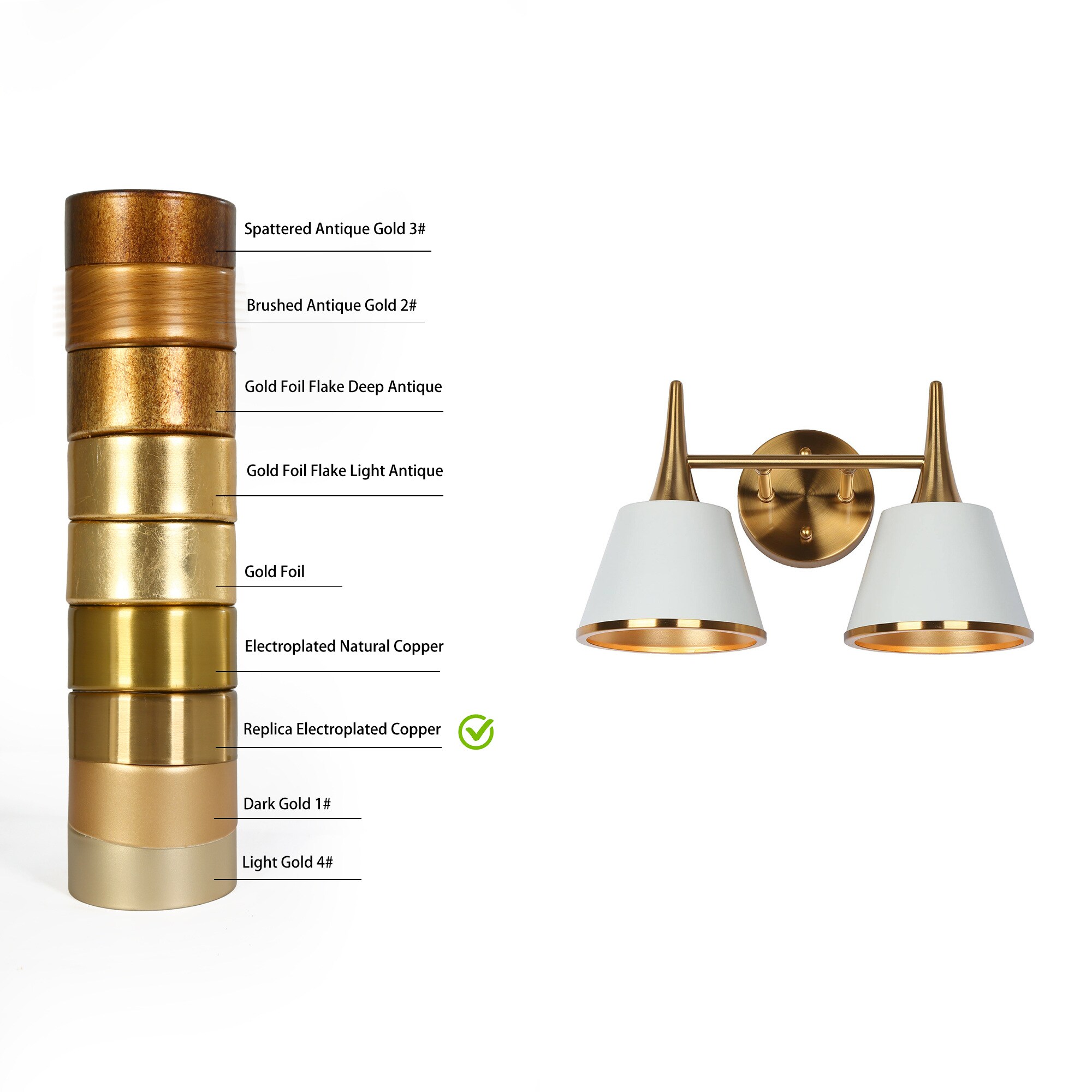 Idaikos 14-Inch Matte Gold and White 2-Light Vanity Light