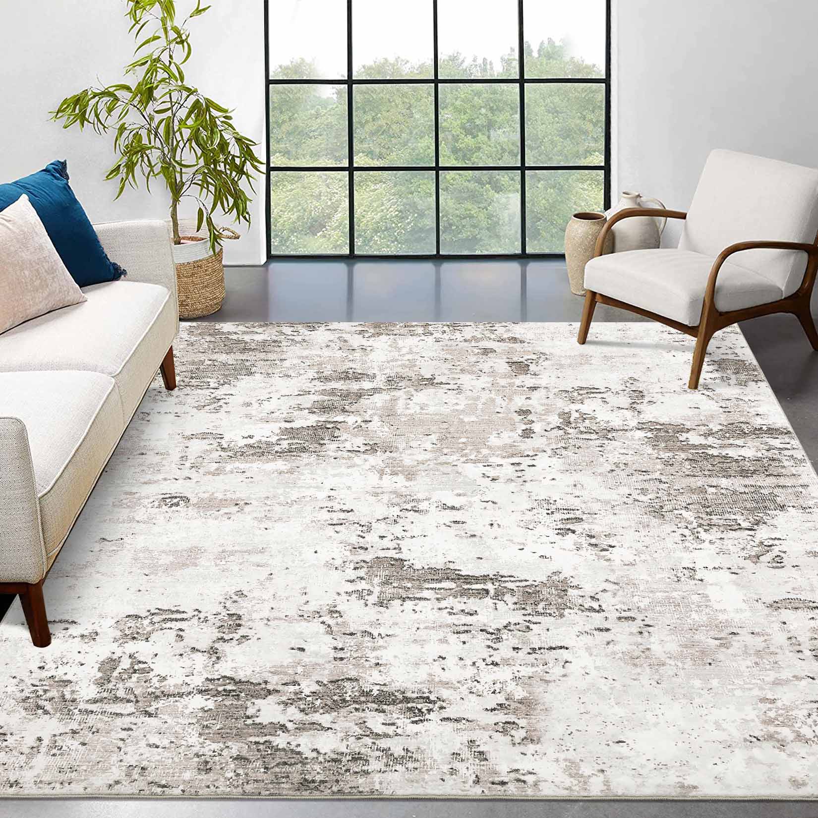 Garvee YXY-LO-PHO-16ILLPUN 5 x 7 (ft) Loomed Polyester Beige/Brown Rectangular Indoor Abstract Mid-Century Modern Machine washable Area rug