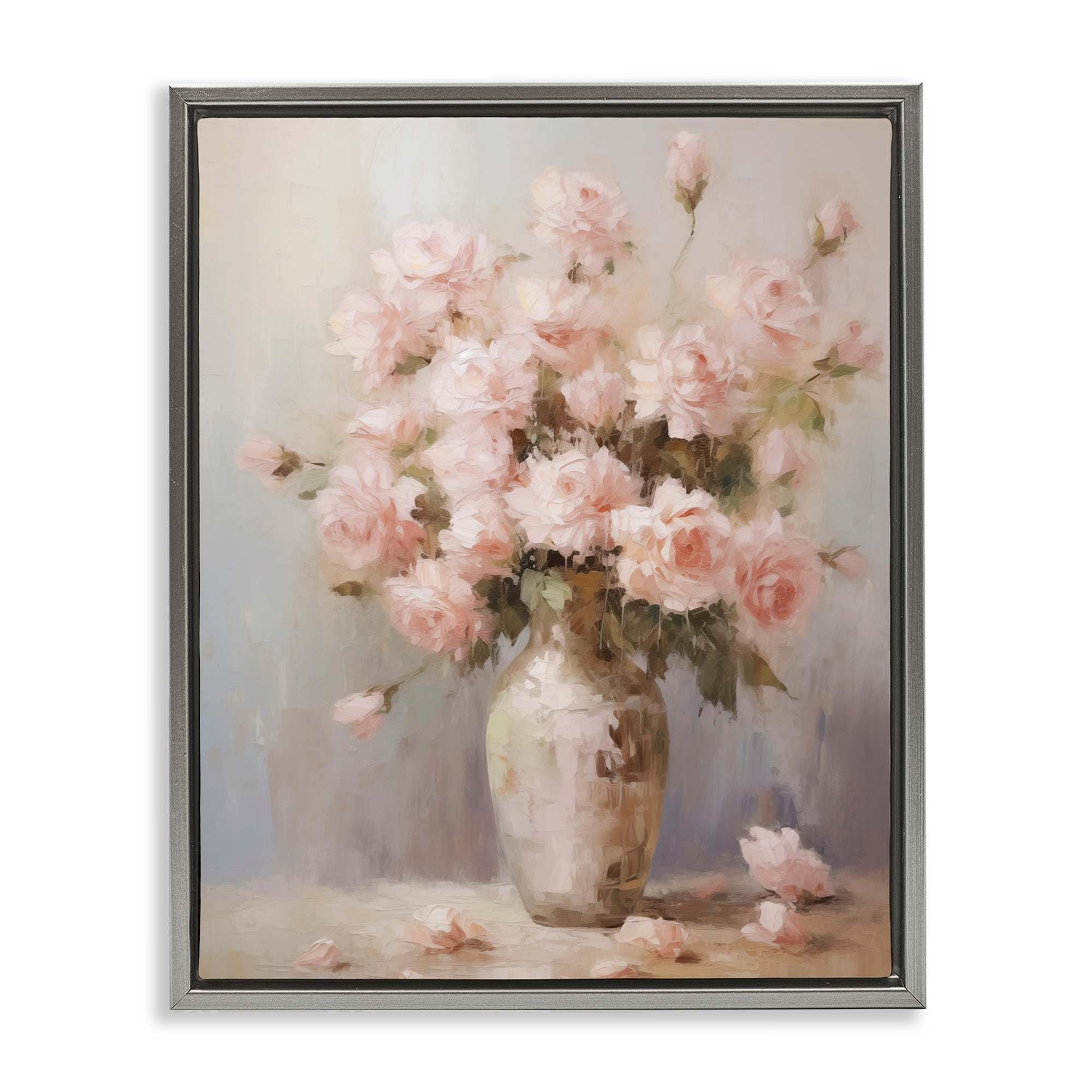 Stupell Industries BT-628-FFL-16X20 Vase of Soft Pink Roses Gray Framed Floater Canvas Wall Art By Arlington Prints 17 x 21
