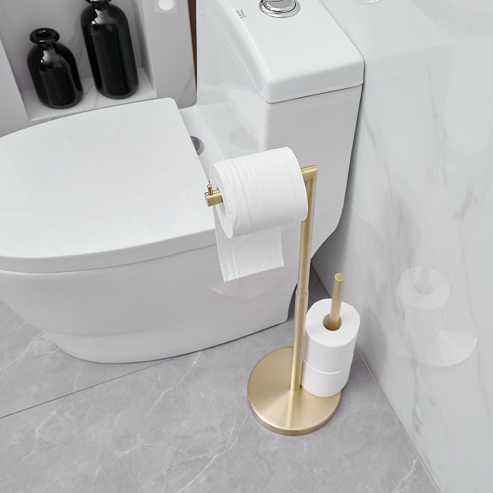 BWE A-91015 Toilet Paper Holder Brushed Gold Freestanding Single Post ...