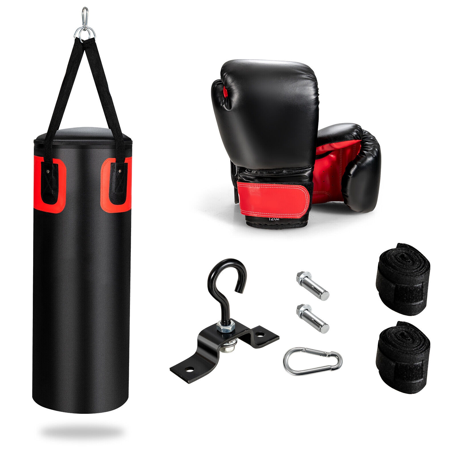 Slickblue 63lb/56lb Filled Punching Bag with Boxing Gloves Heavy Bag for Boxing MMA Muay Thai Training Black and Red