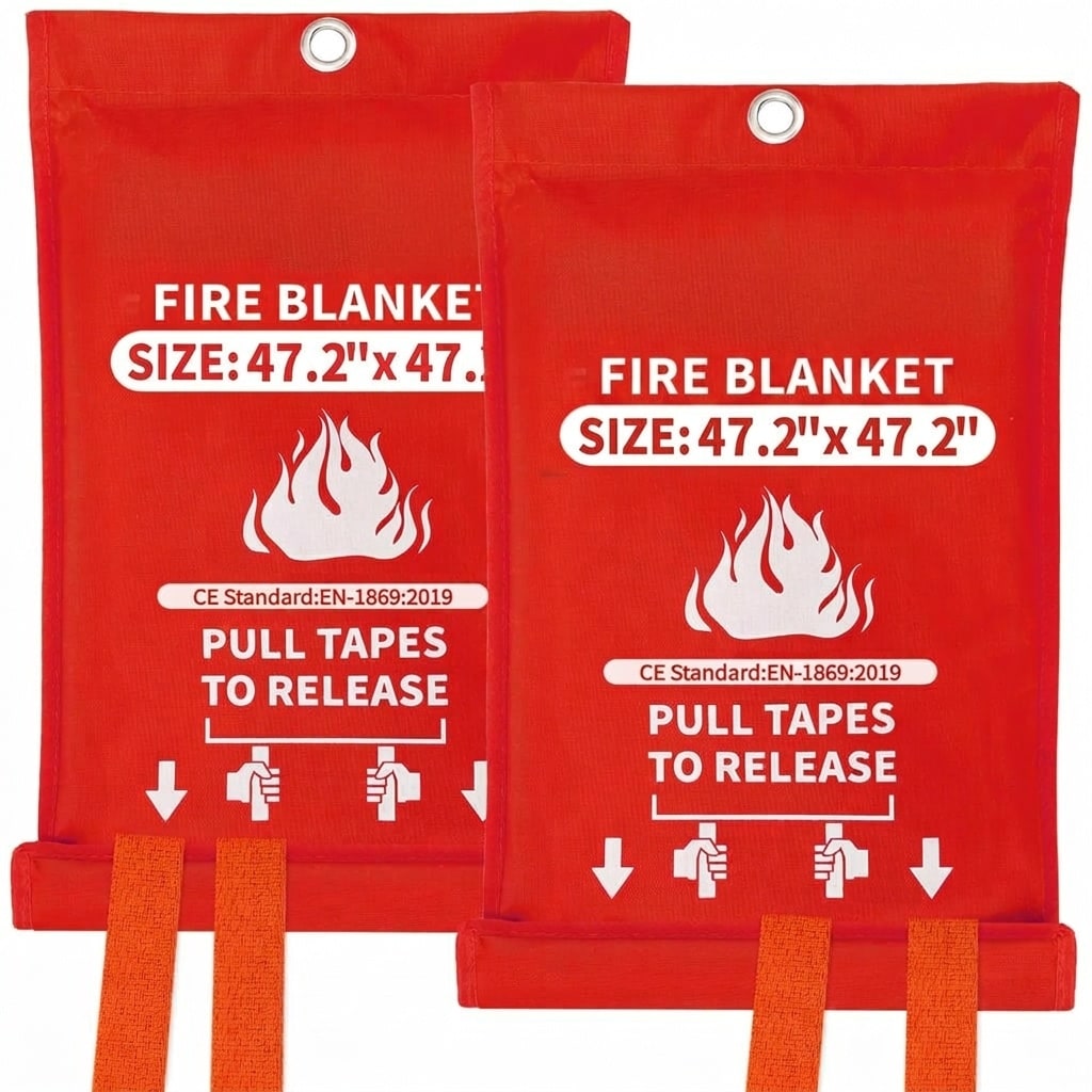 Adrinfly 2 Pack 47.2 x 47.2 Inch Emergency Fire Blanket Large Flame Retardant Fiberglass Safety Cover with Fireproof Tabs for Home Kitchen Camping #LAD0420R15