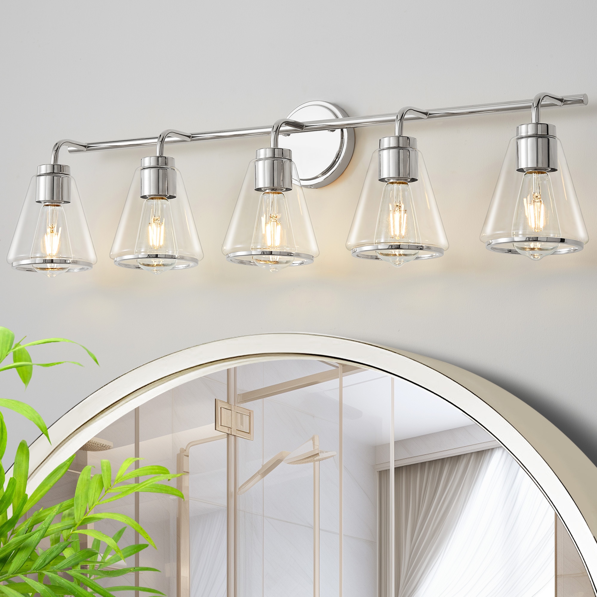 POWLIG Vanity Light 38.5-in 5 Light Gloss Nickel Modern/contemporary Bathroom Vanity light