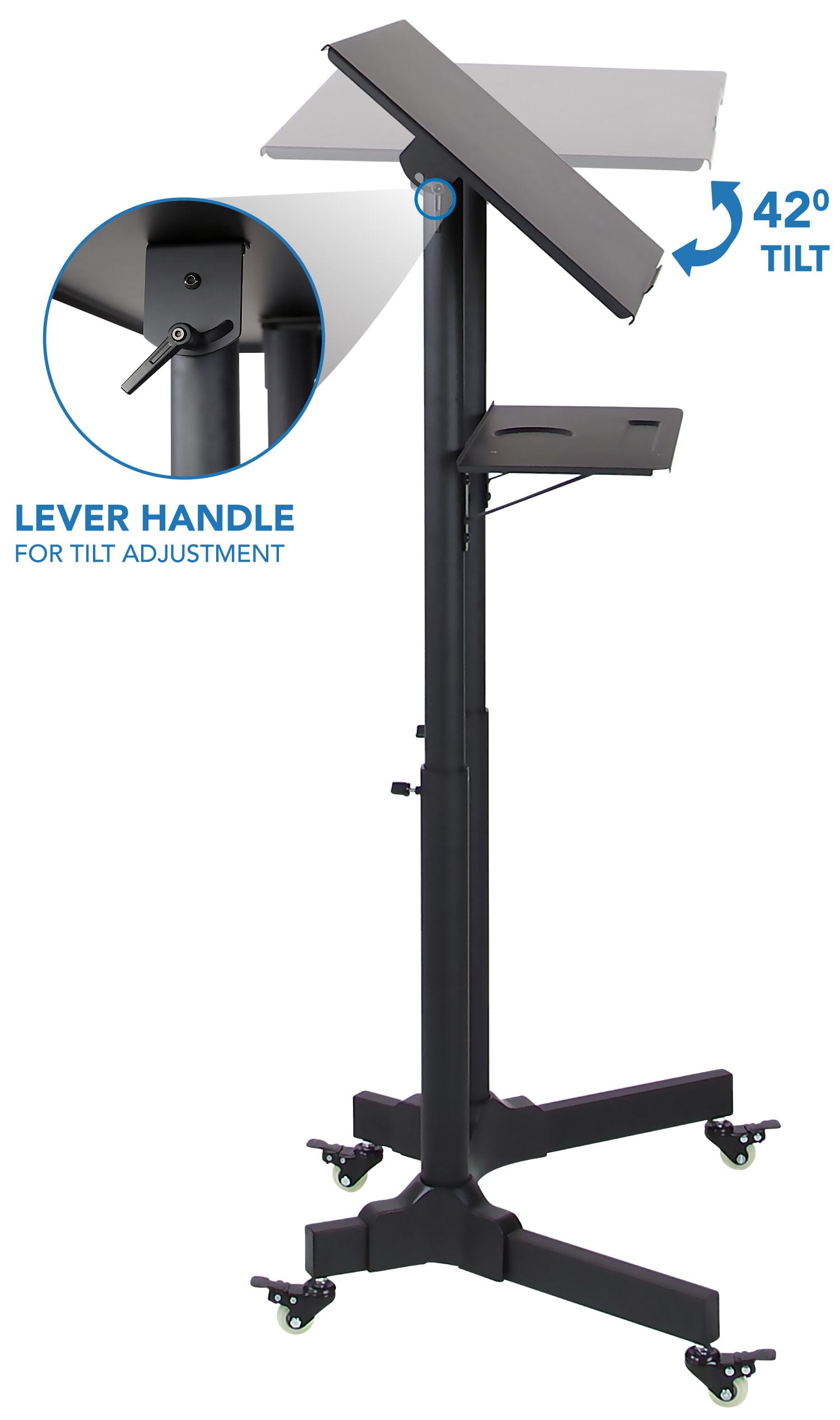 Black Aluminum Adjustable Mobile Standing Desk with Casters
