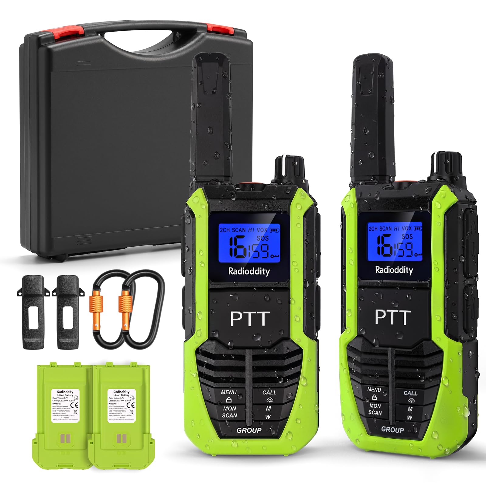Radioddity  HD2 IP67 Waterproof Heavy Duty Walkie Talkies 2 Pack - Long Range Two Way Radios with Emergency USB C Power Output Replaceable Battery NOAA Alert for Camping Hiking Skiing Hunting