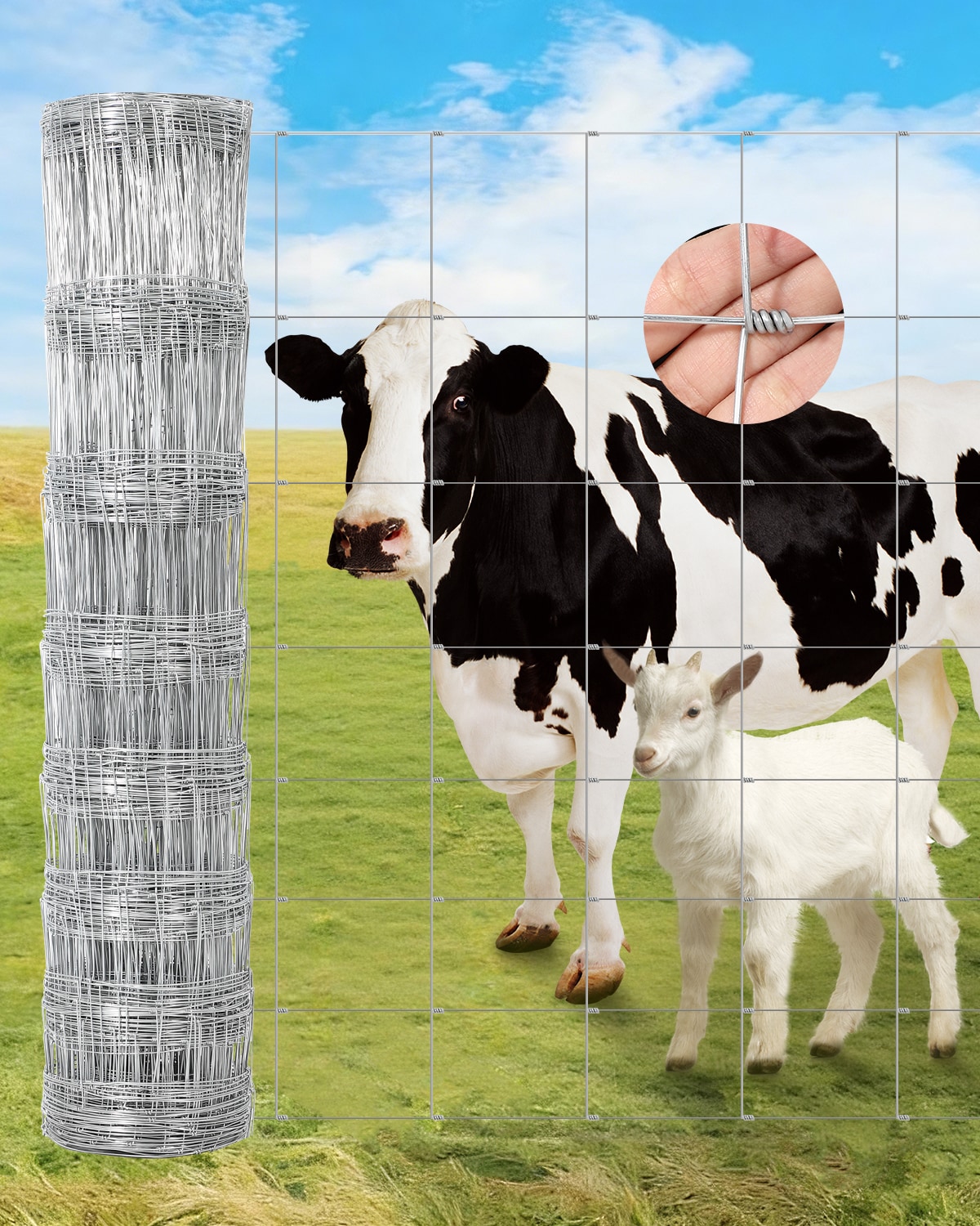 Garvee 4ft x 328ft Galvanized Cattle Fence 14GA Heavy Duty Zinc Coated Livestock Wire Fence for Deer Hog Goats Durable Mesh for Yard Livestock Animals Protection