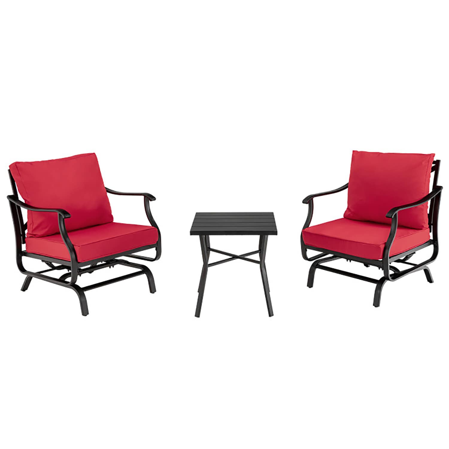 GZMR GZFP-02-A 3 Piece Patio Rocking Chair Set 3 -Piece Patio Conversation Set with Red Cushions
