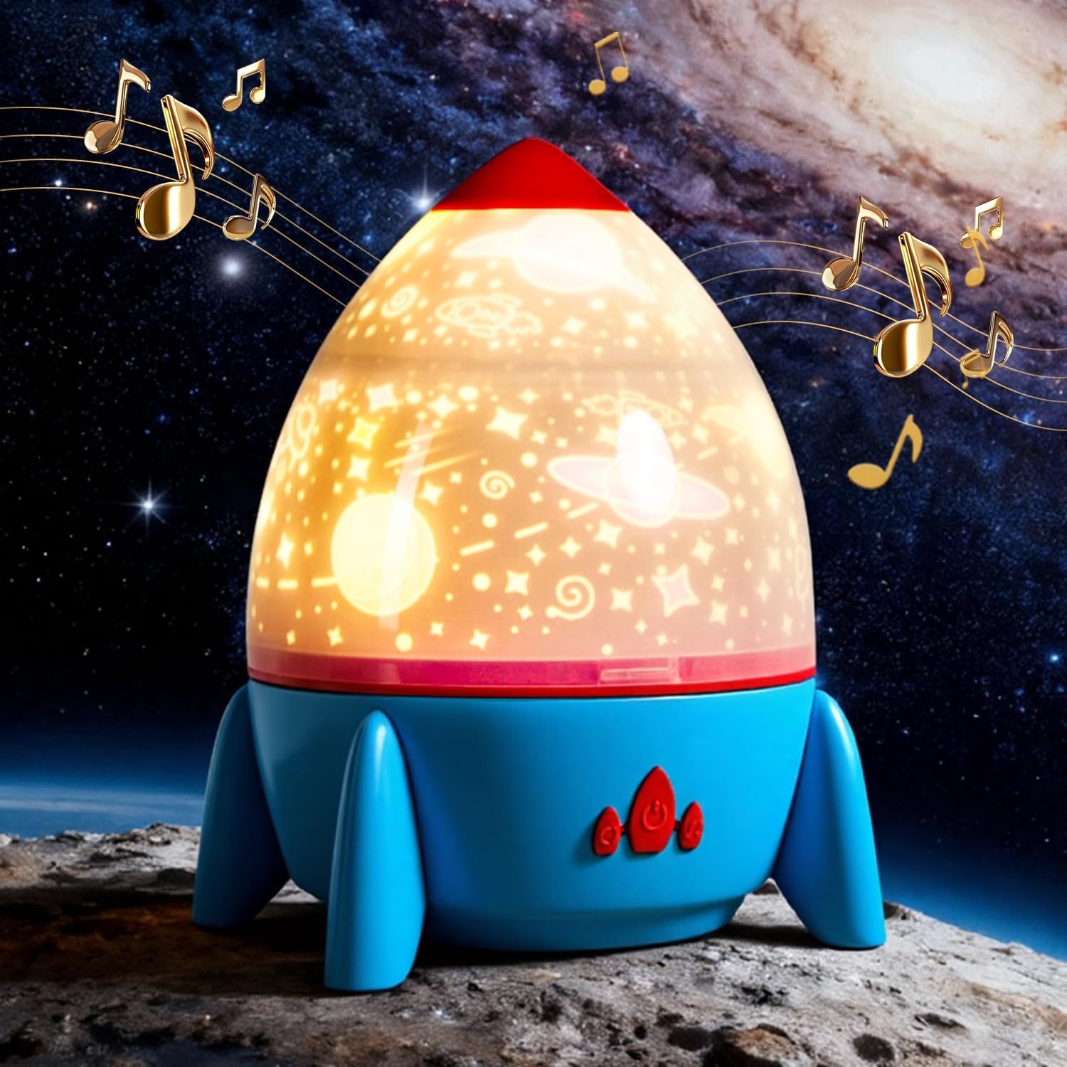 Oyezvary  Rocket Projector Night Light for Kids Bedroom 360 Degree Rotating Star and Galaxy Projection with Music Sync Timer Remote Control 4