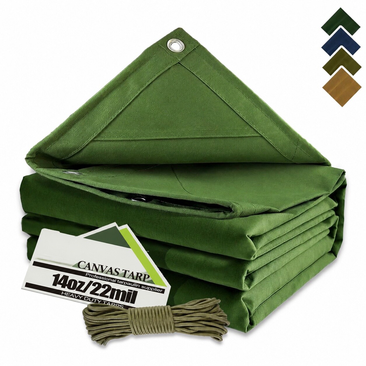 DYRCJ  Canvas Tarp 10x24 ft Heavy Duty Water Resistant Tarpaulin with Rustproof Aluminum Grommets and Reinforced Stitching Green