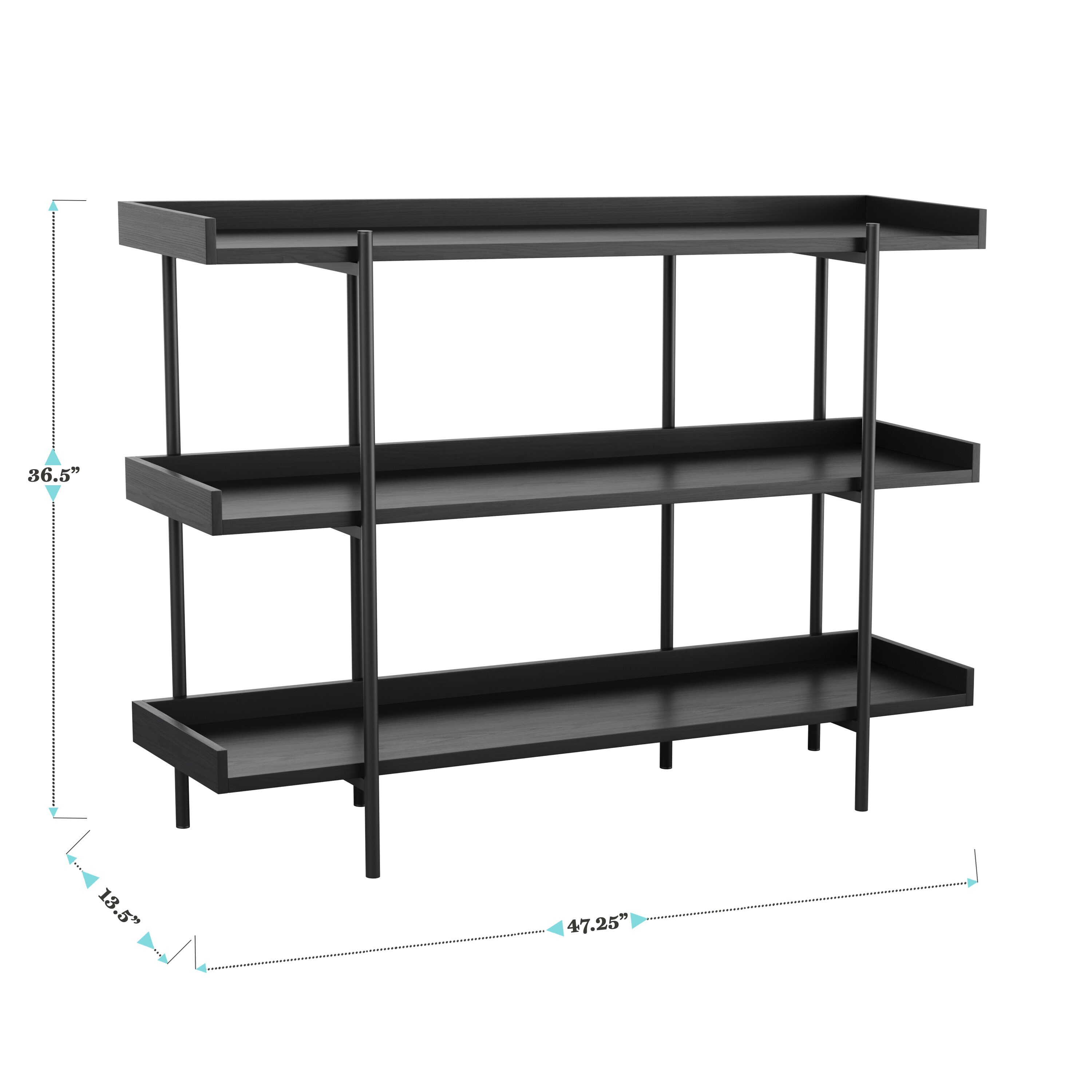 Black Wood Grain 3-Shelf Bookcase with Oil Rubbed Bronze Frame
