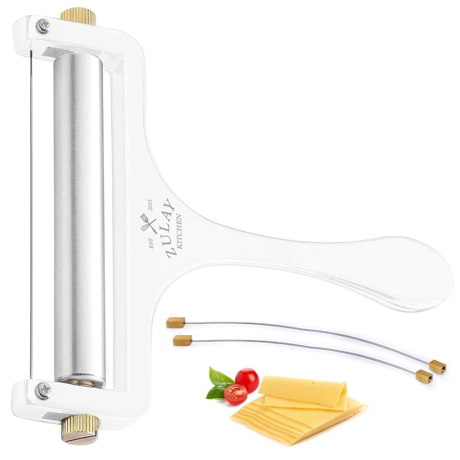 Zulay Kitchen Stainless Steel Wire Cheese Slicer Adjustable Handheld Cheese Cutter with Extra Wires Cheese Shaver for Mozzarella Cheddar Gruyere Cheese Cutter Tool