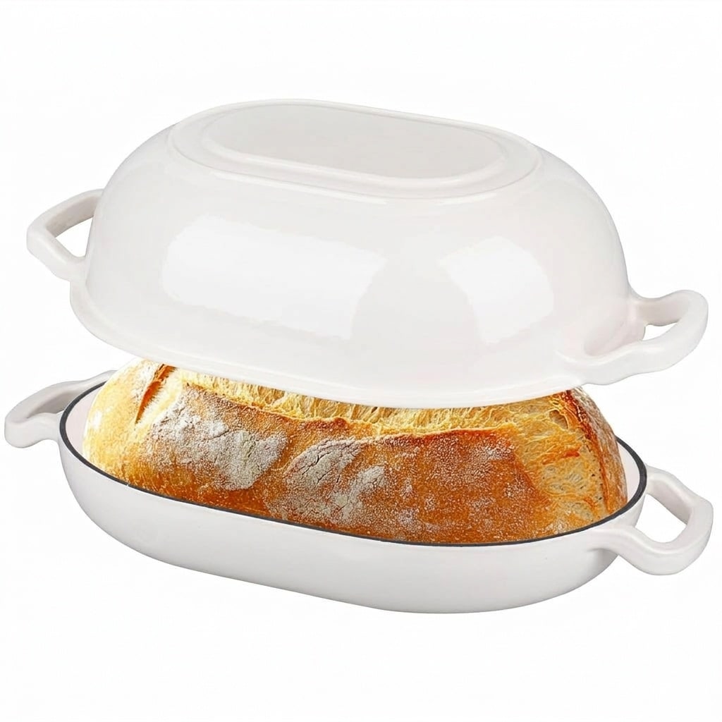 Anqtovp Enameled Cast Iron Bread Oven 7QT White Dutch Oven with Lid for Sourdough and Homemade Bread Baking Meatloaf Pan Oven Safe to 500 #LAN0618N058
