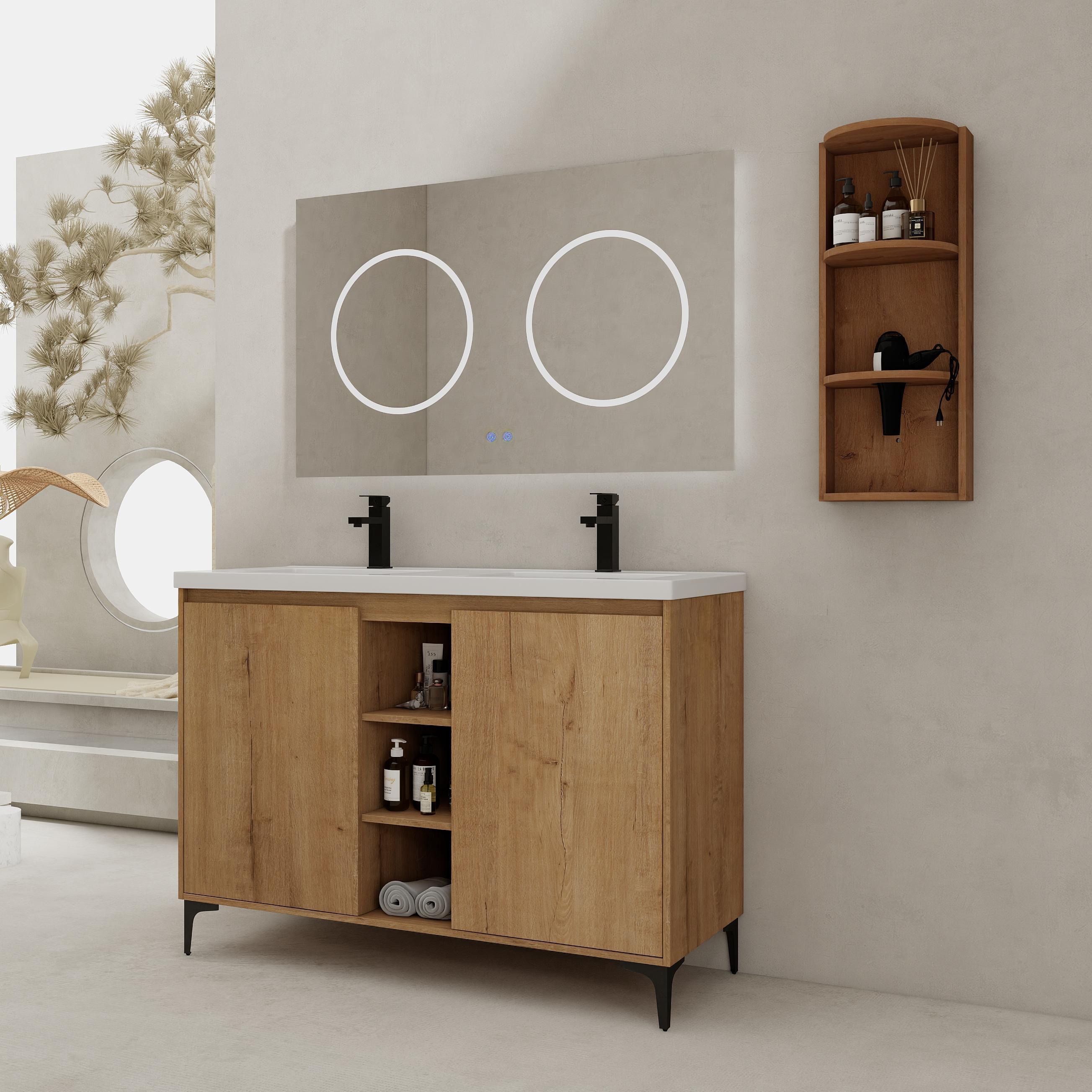 Tatayosi - 48 inches Freestanding Bathroom Vanity With Double Sink and Storage Rack Soft Close Do...