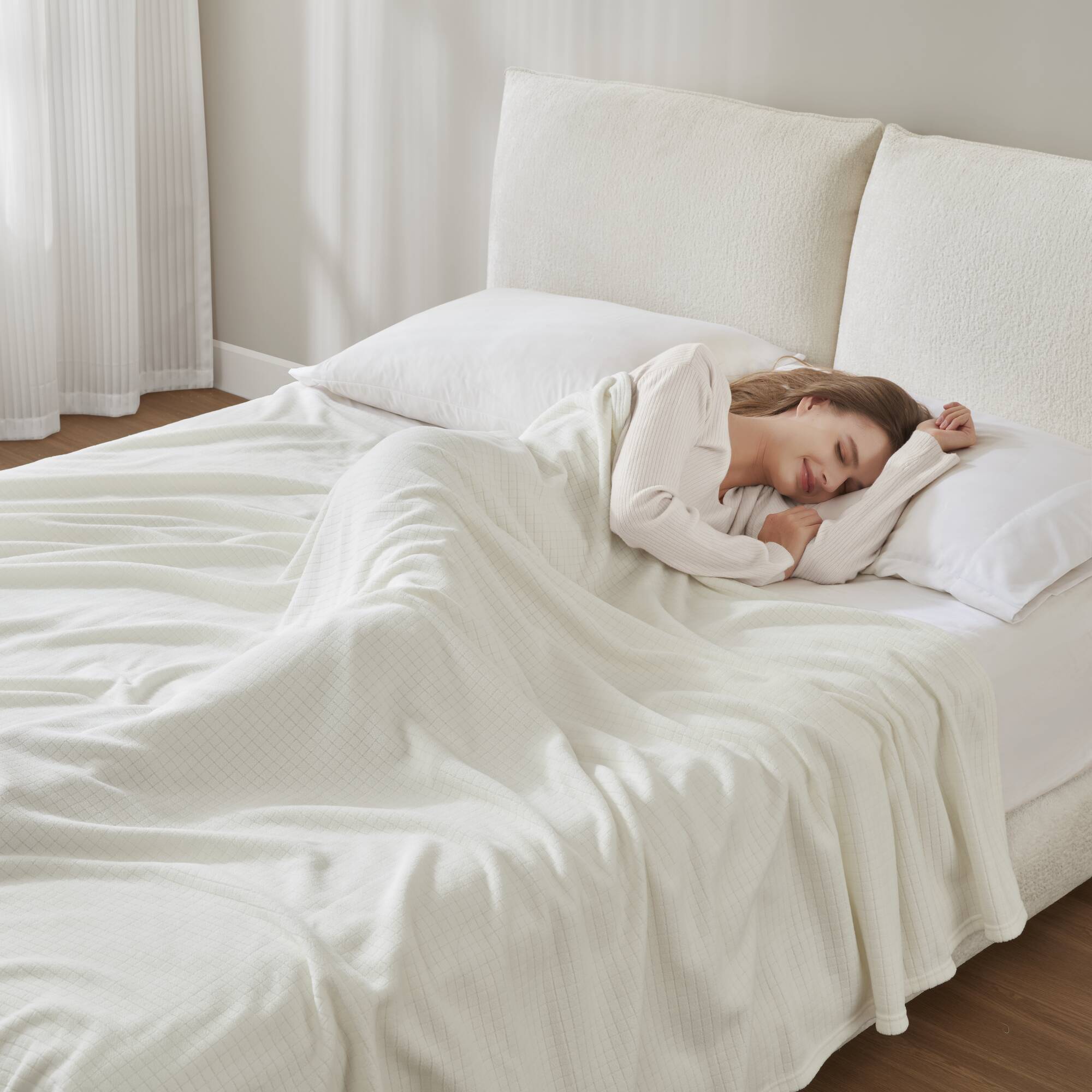 Roomfitters  Twin Soft Cozy Waffle Knit Bed Blanket Lightweight Warm Blanket Ivory