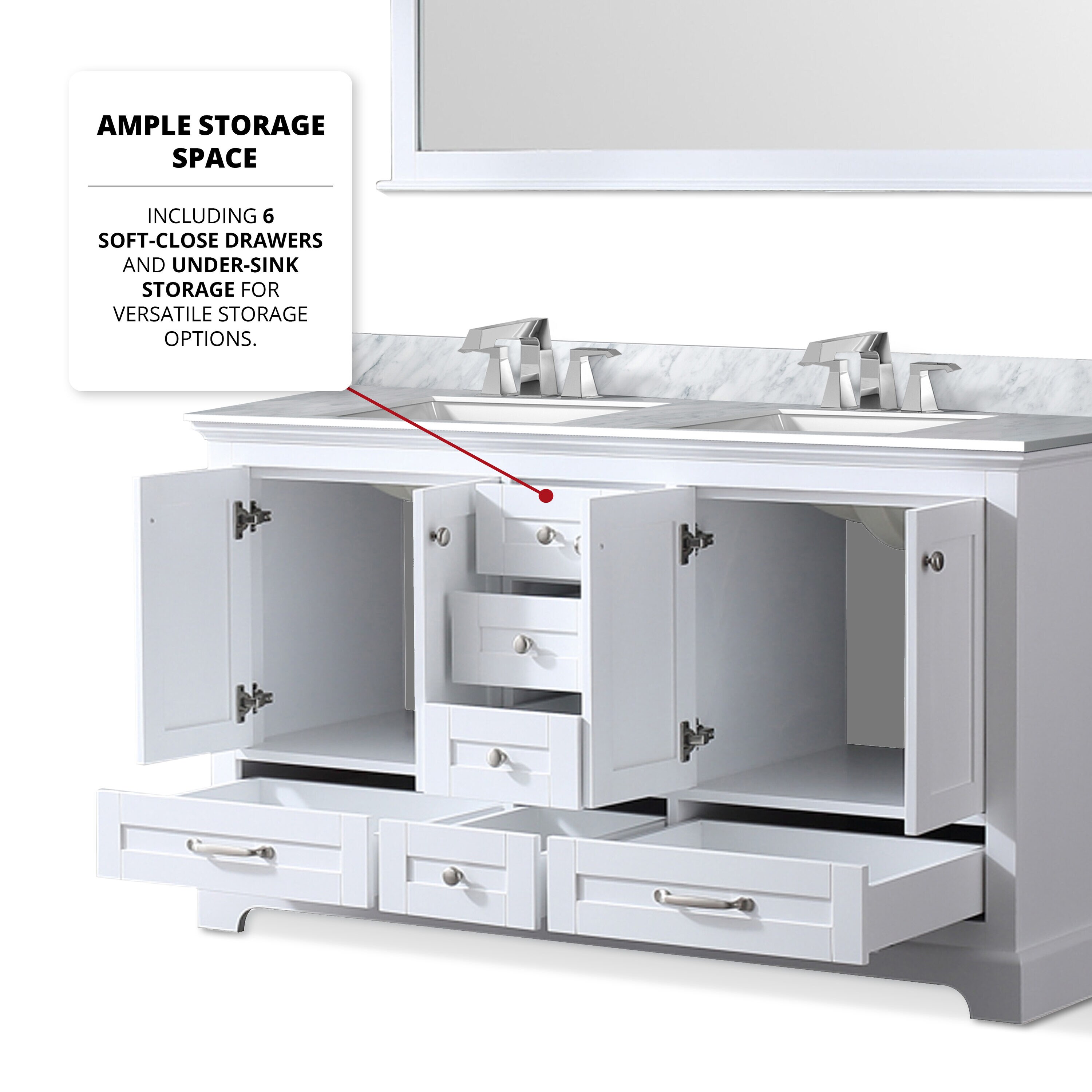 Dukes 60-Inch White Double Freestanding Vanity with Nickel Hardware