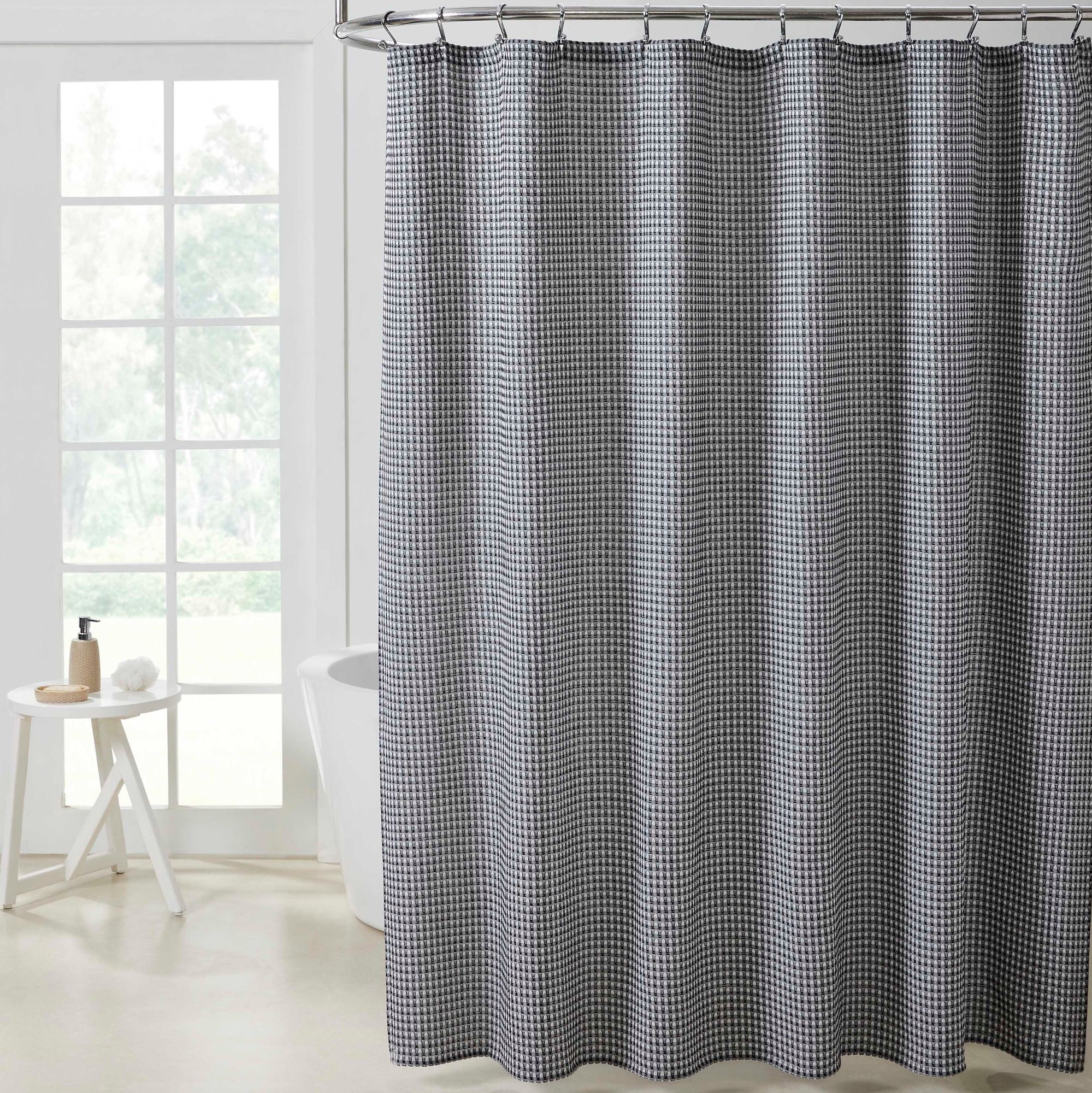 KATE AURORA Hotel Collection Premium Waffle Weave Fabric Shower Curtain by  Black