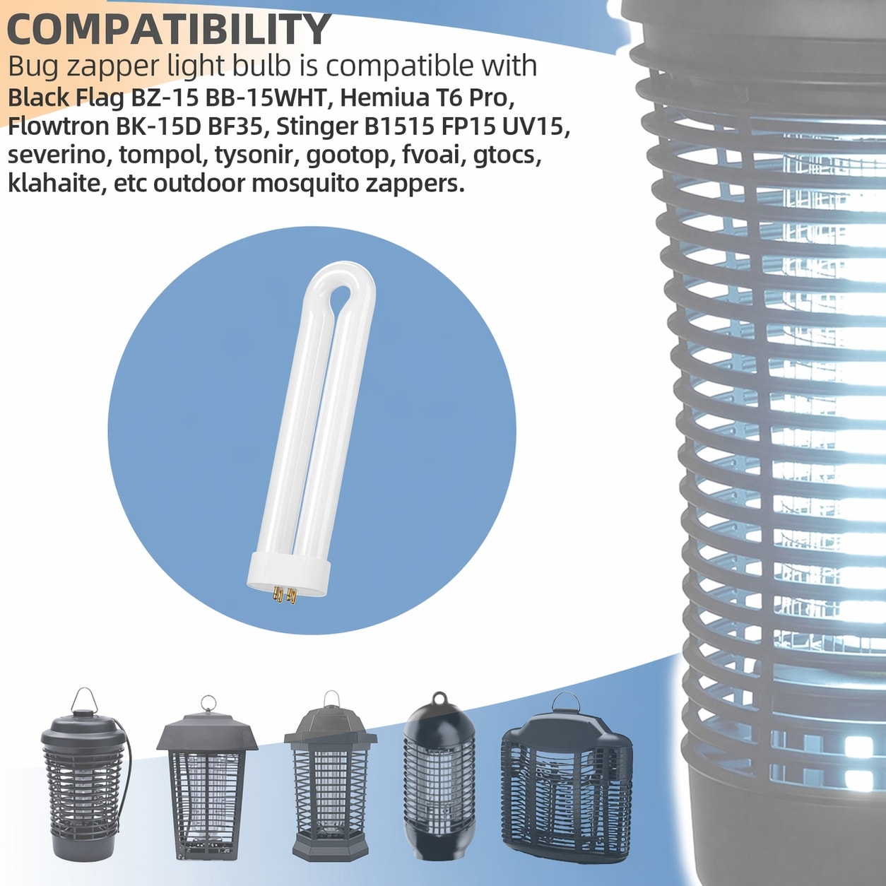 Lukvuzo Bug Zapper Light Bulb 15W Replacement Twin Tube 4 Pin Base UV ...