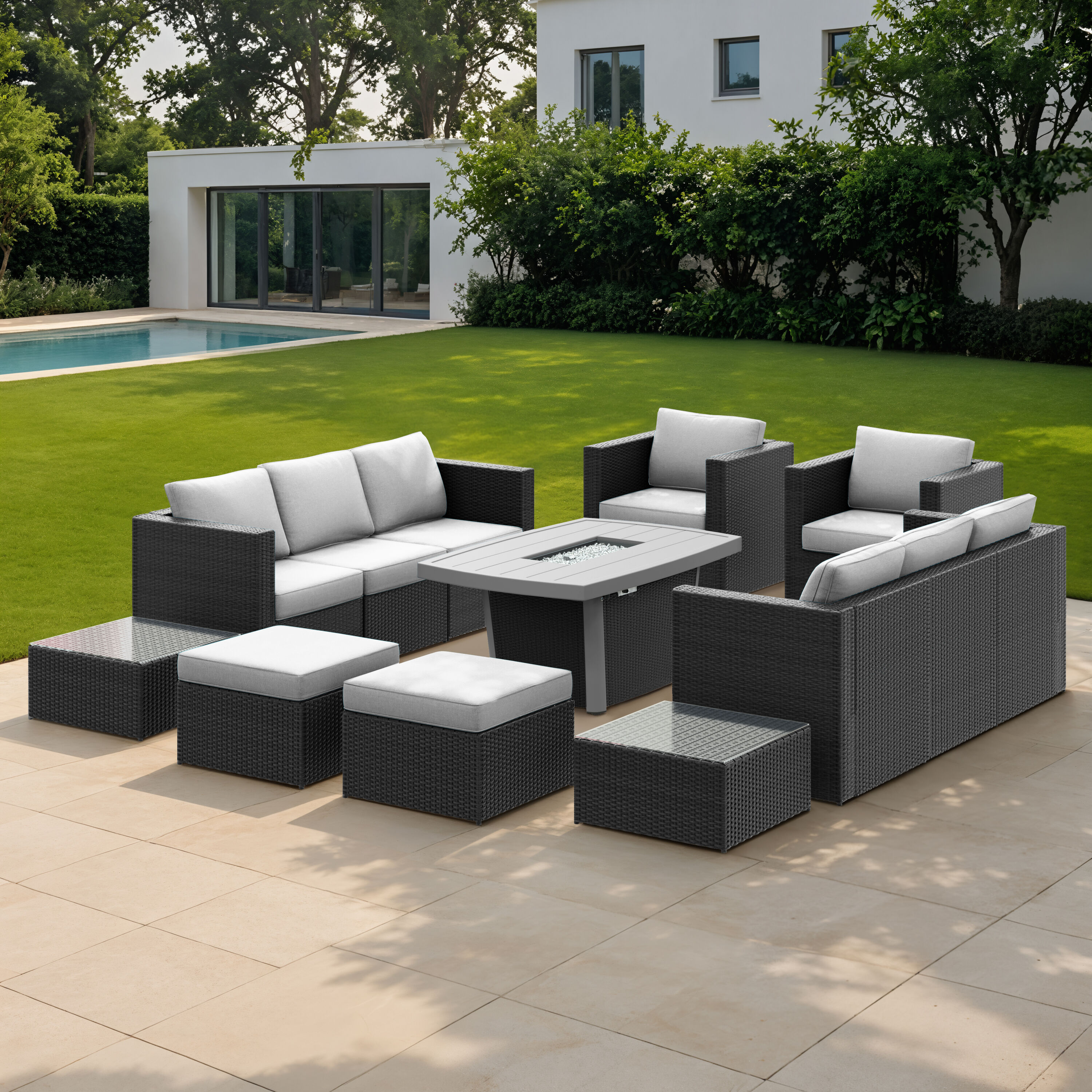 Octans SL2C00235 13 -Piece Wicker Patio Conversation Set with Gray Cushions