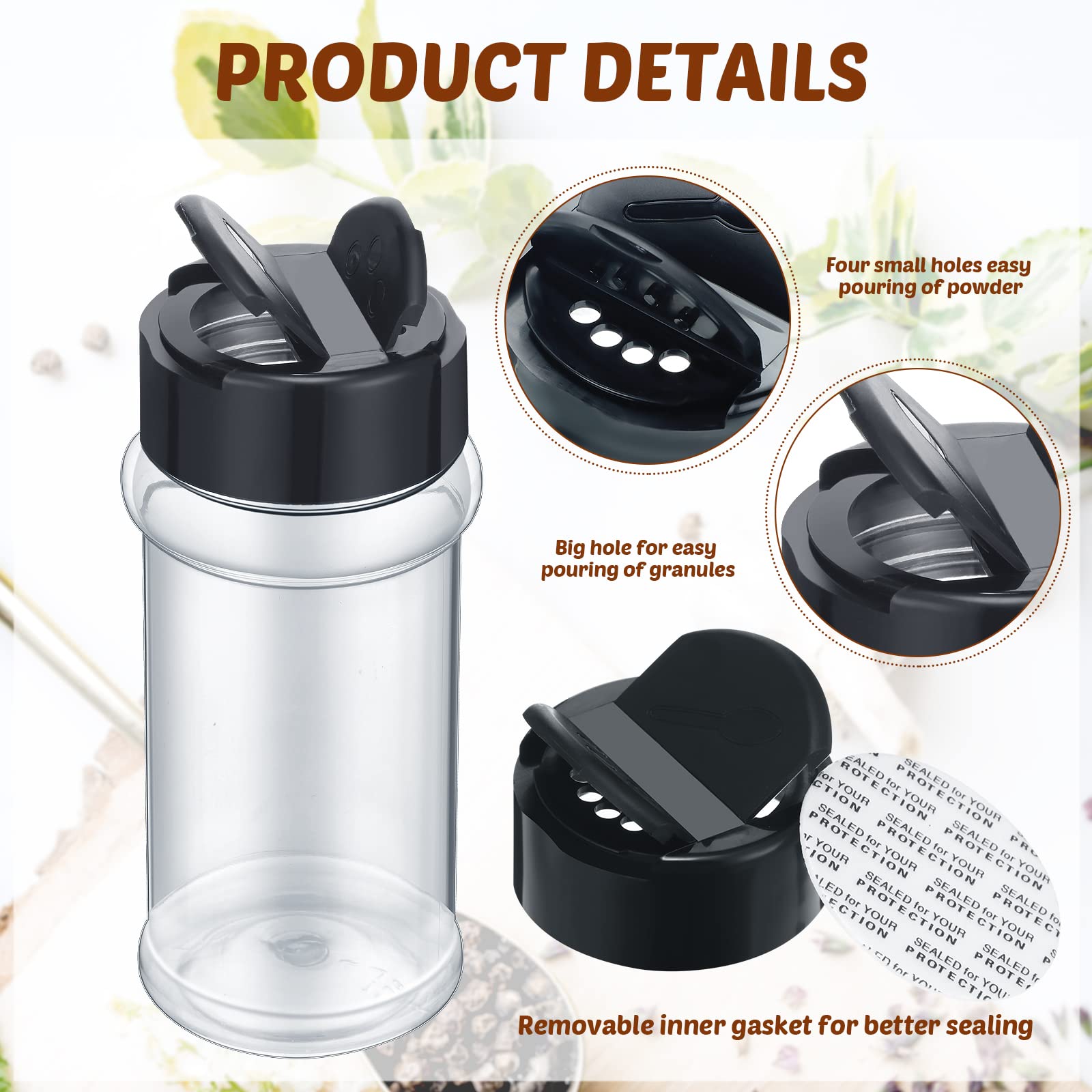 JVFCXXV 36 pack 3 oz clear plastic spice jars with shaker lids and ...