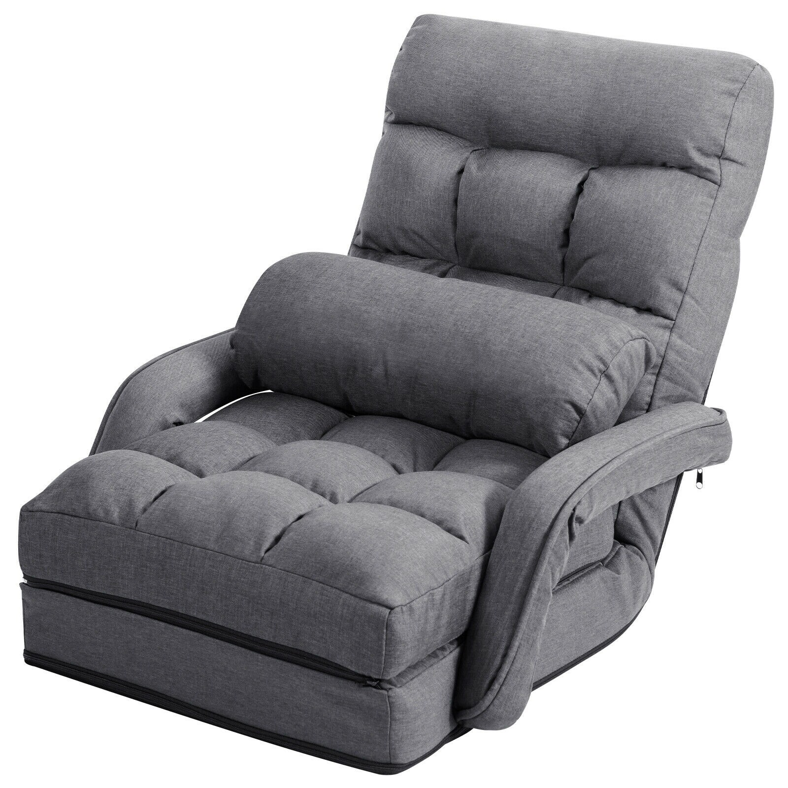 Slickblue 22 inch W- Blue/Red/Gray Linen-Like 1-Seater Folding Lazy Floor Chair with Armrests and Pillow for Living Room or Dorm