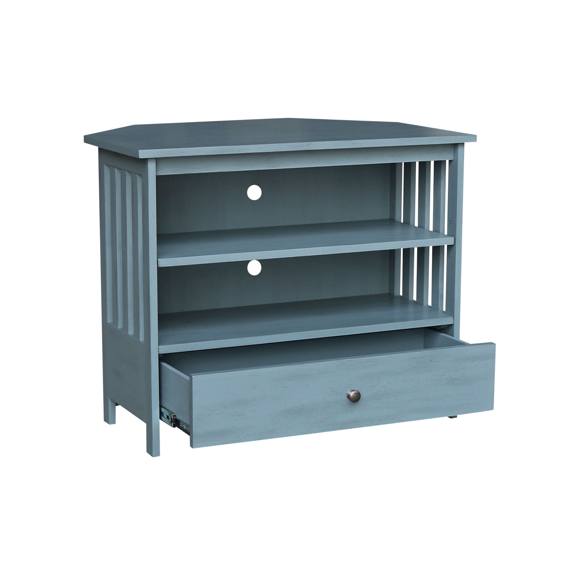 Ocean Blue Solid Parawood Corner TV Stand with Cabinet