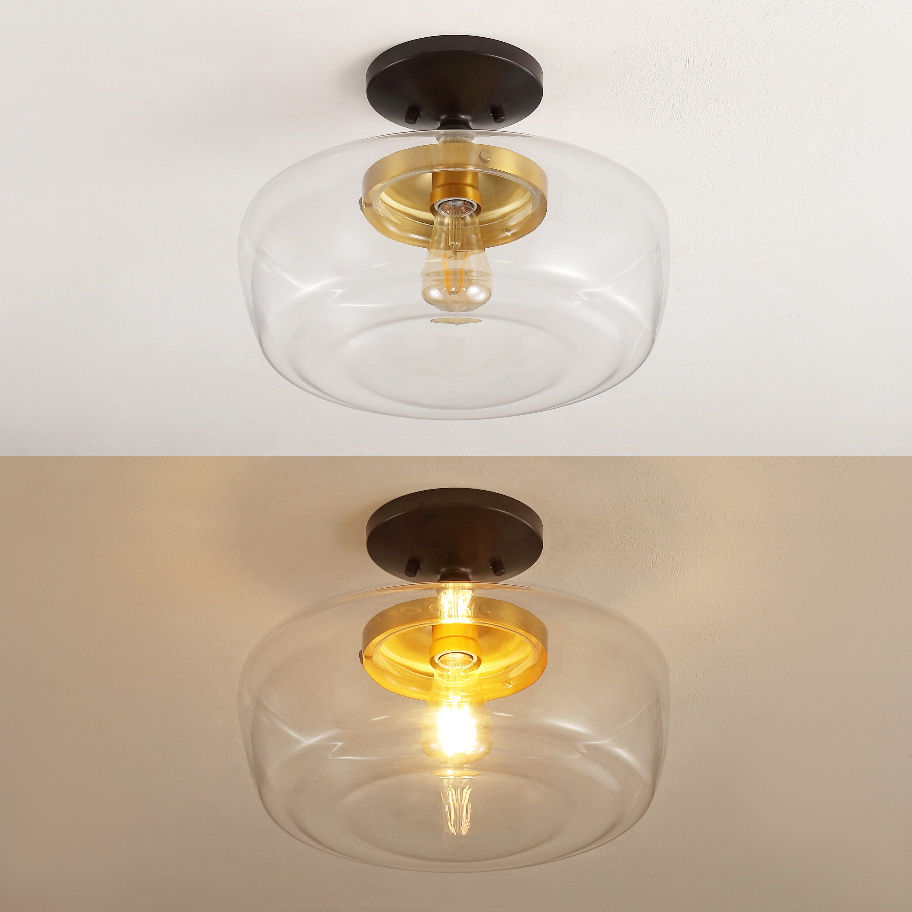Marfa 14" Clear Glass and Brass Gold Farmhouse LED Flush Mount