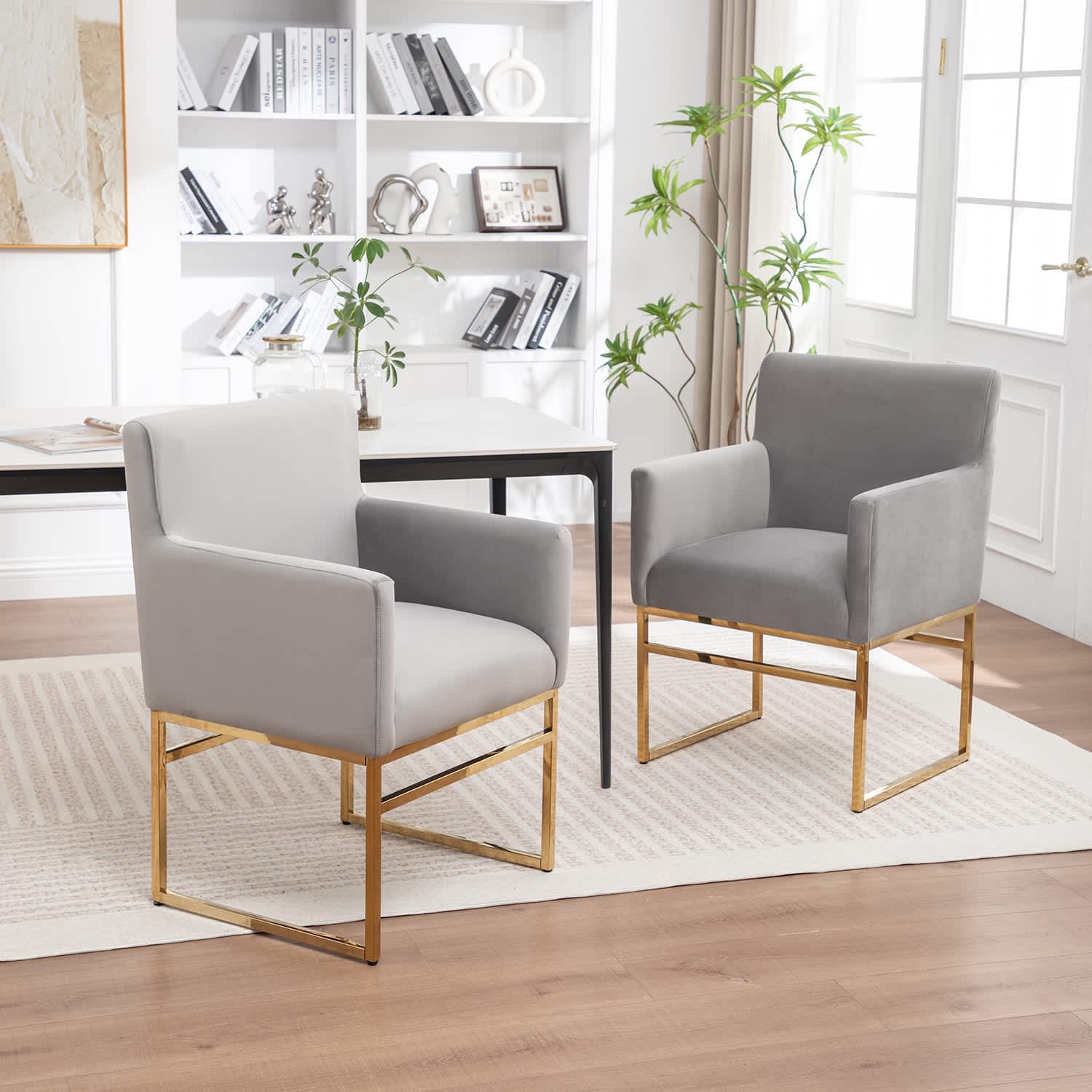 SEYNAR -  Modern Velvet Accent Arm Dining Chair Set of 2 with Metal Legs