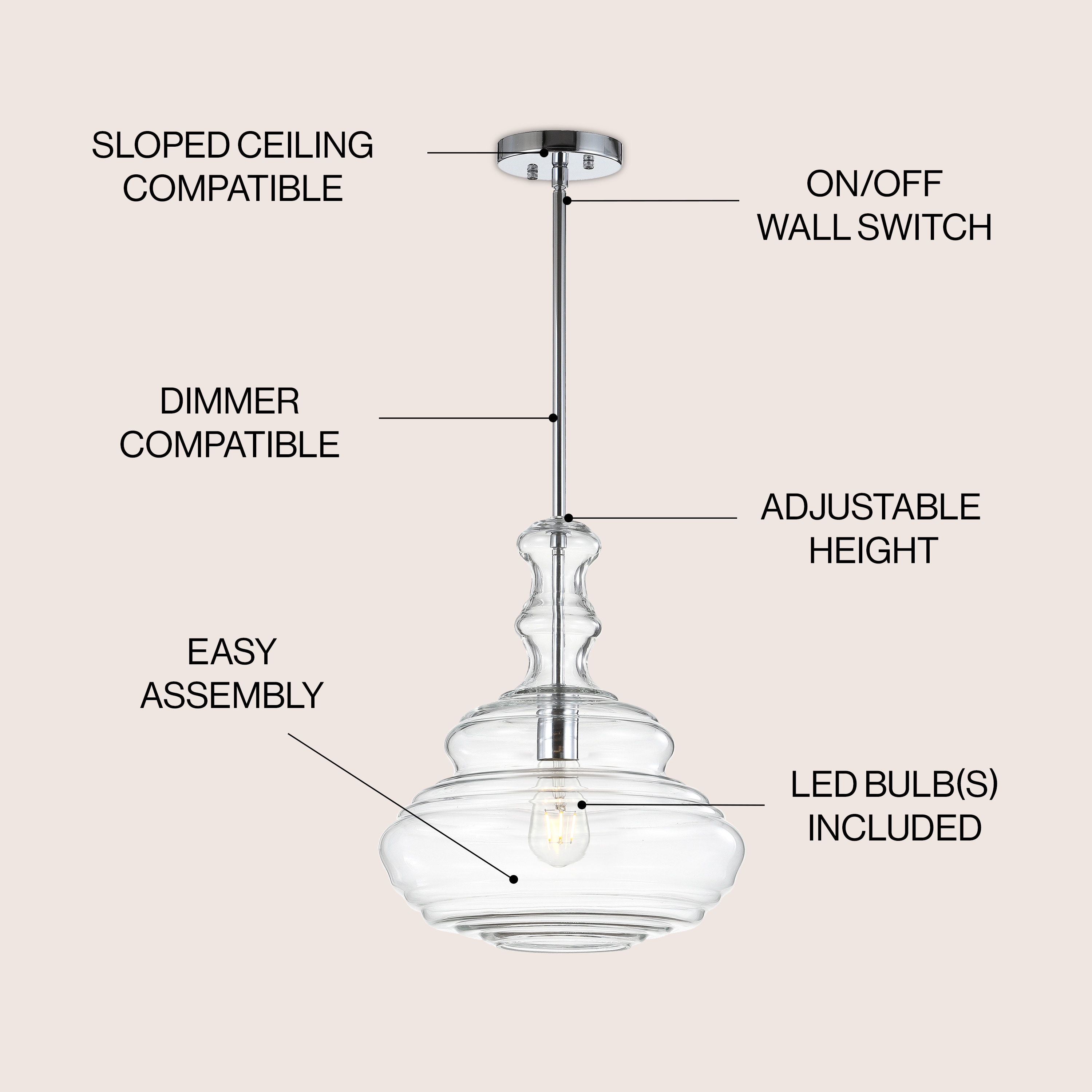 Bettina 13.37" Chrome Polished Clear Glass LED Pendant