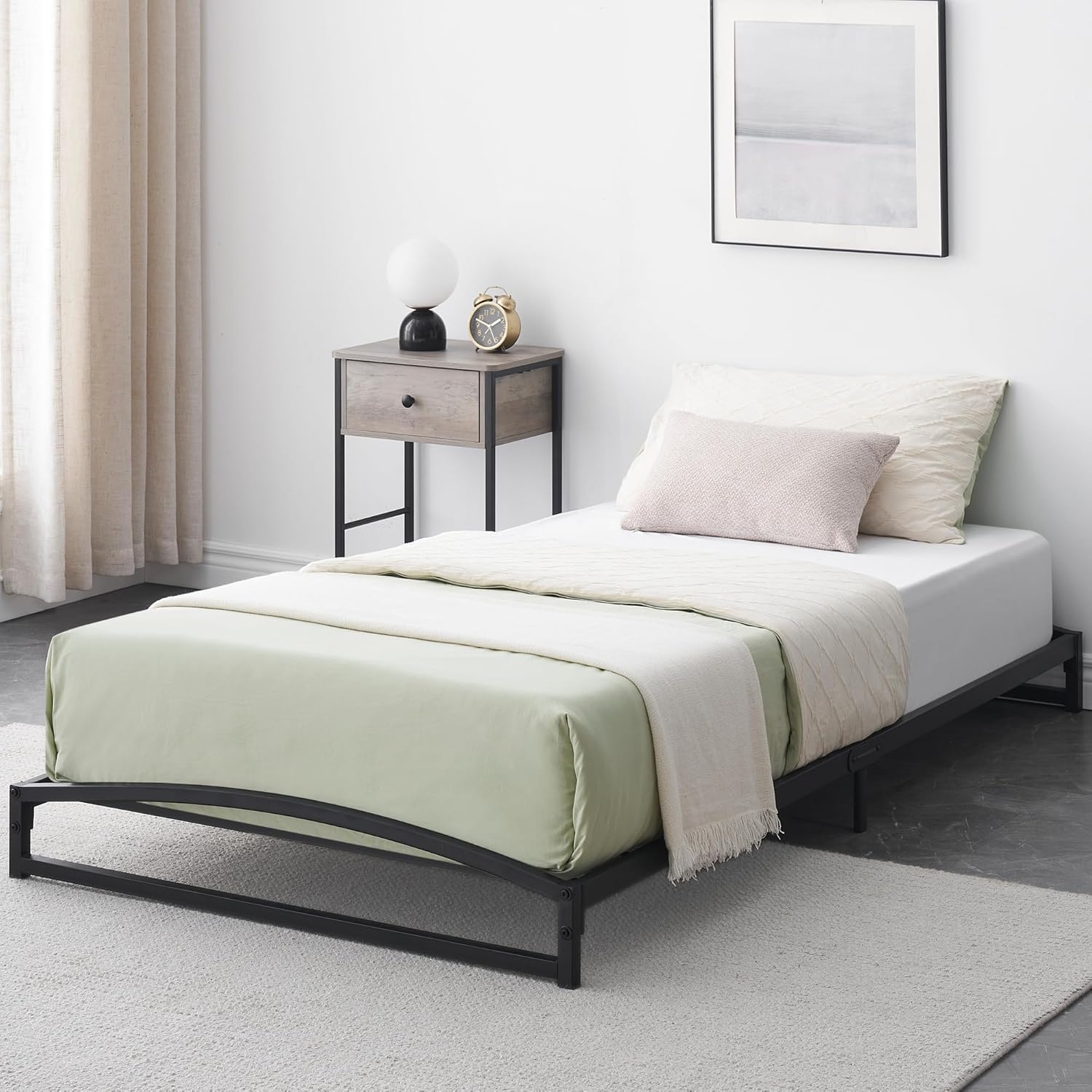 Qeetex LHF-BED-PHO-0Y7SG4B8 Low Bed Frame Twin Size - 6 Inch Heavy Duty Metal Platform Mattress Foundation No Box Spring Needed Noise-Free Non-Slip Easy Assembly Black