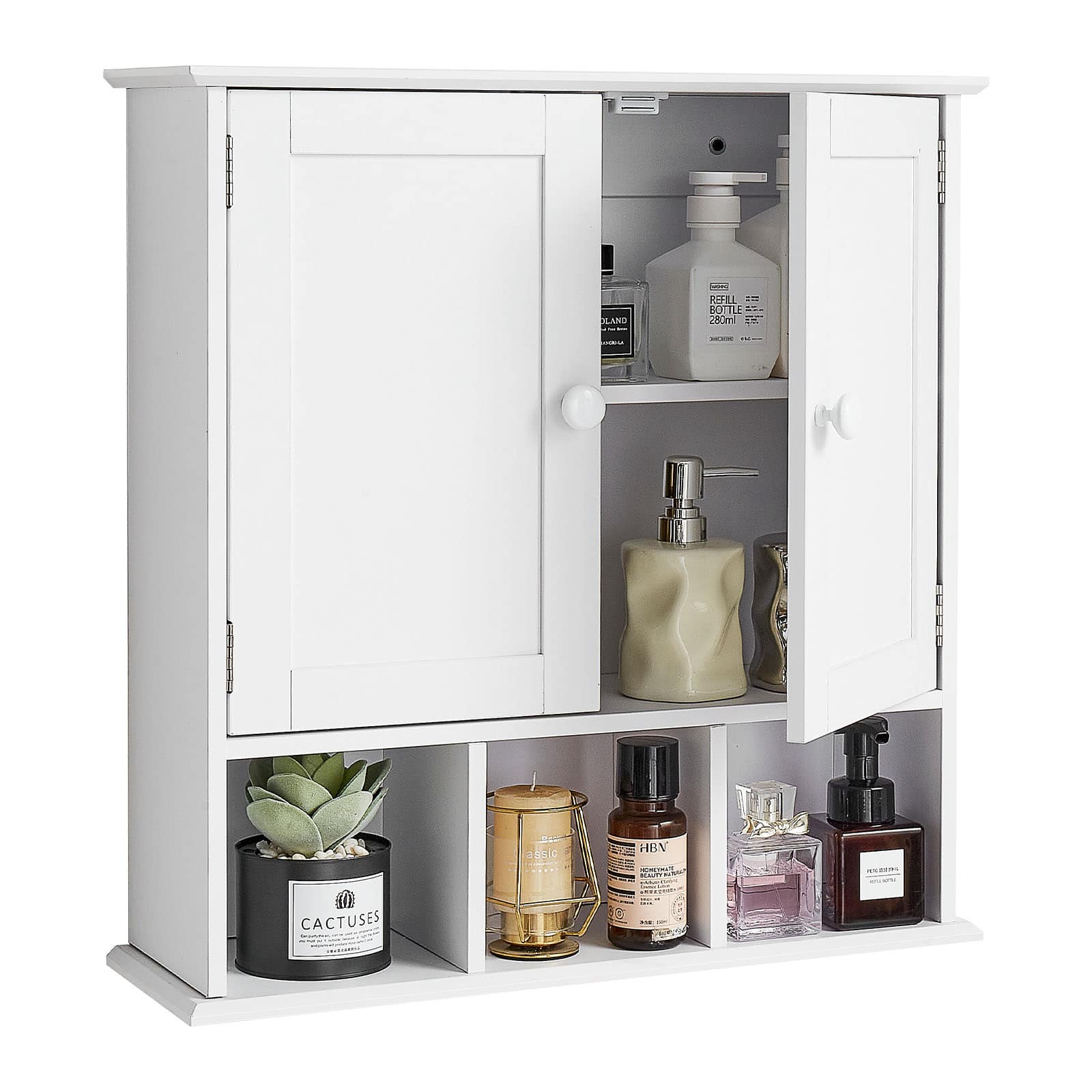 Rbied 2-Door Wall Cabinet Over Toilet with Adjustable Shelf Hanging Storage Organizer White