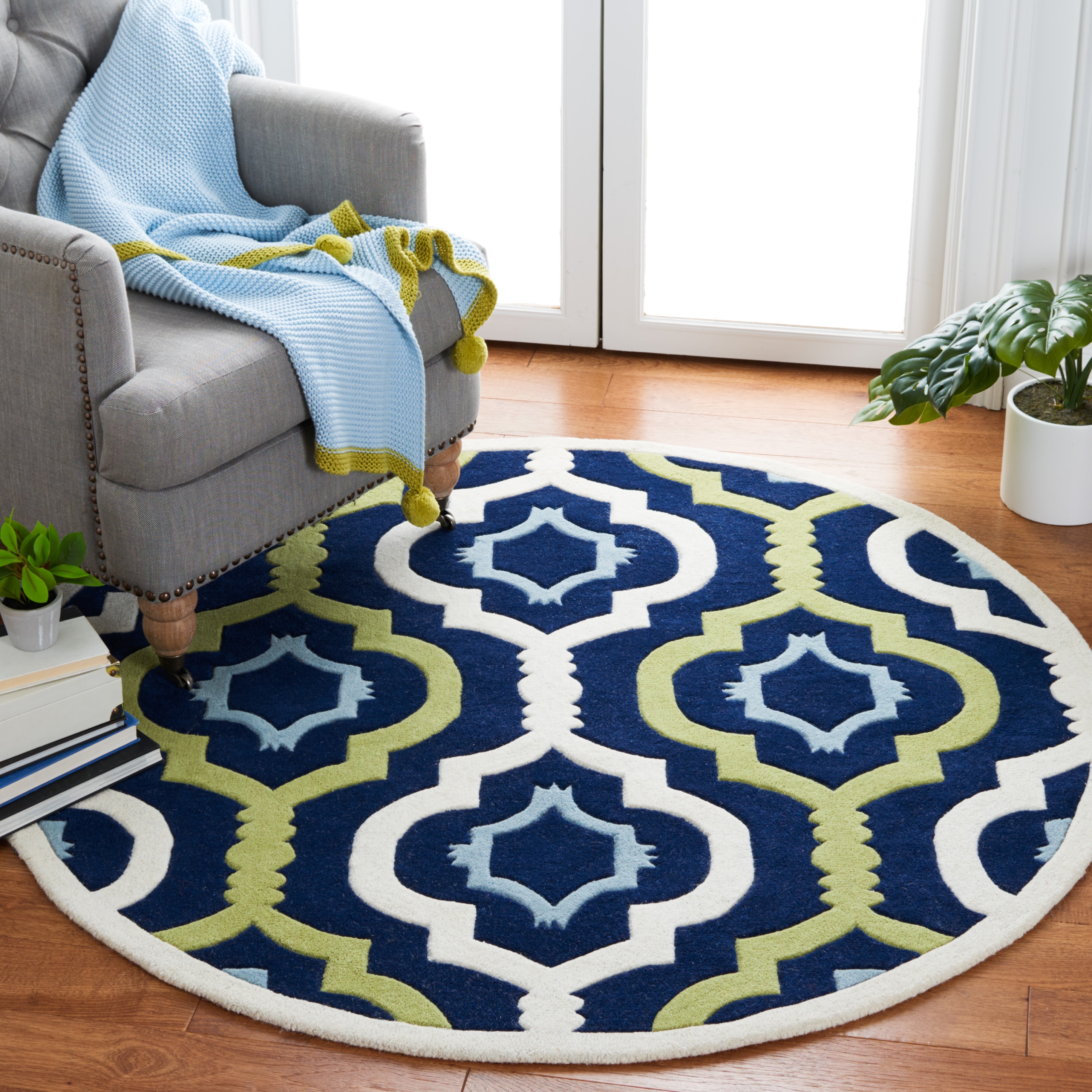  Chatham 747 Dark Blue/Multi Contemporary 5ft x 5ft Round Rug