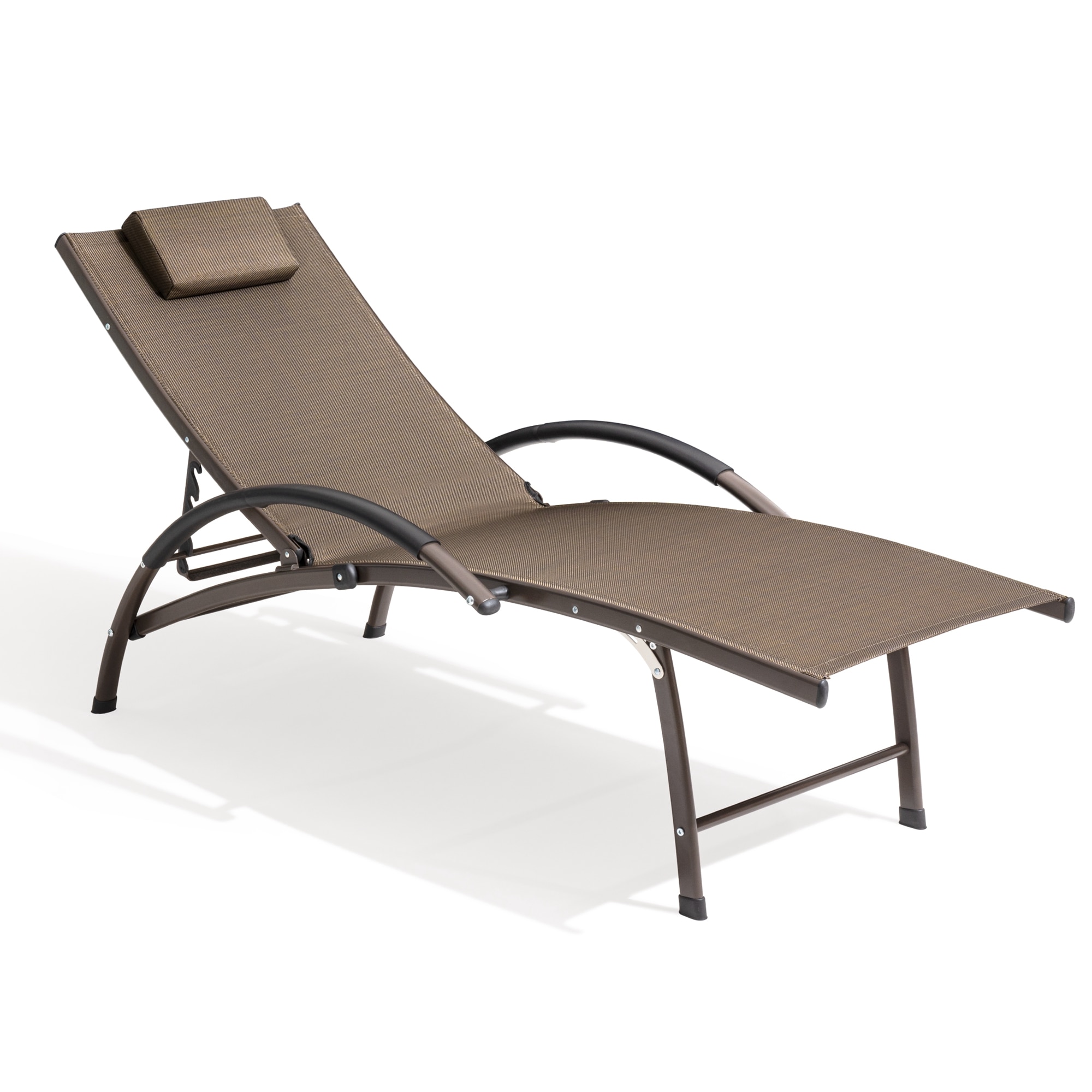 Crestlive Products CL-LG003BRN Outdoor Reclining Chaise Lounge Chair (1PC Brown) Brown Metal Frame Stationary Chaise Lounge Chair with Brown Mesh Seat
