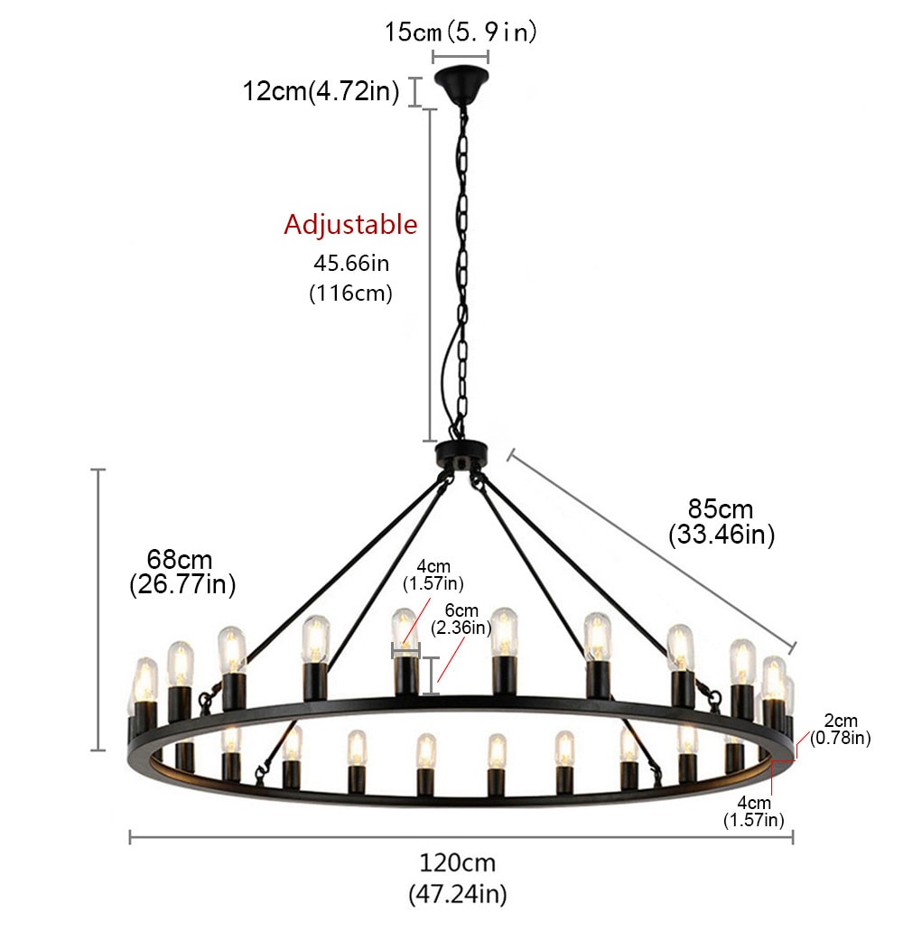 Aiwen Wagon wheel 24-Light Matte Black Industrial Led Chandelier US-WS ...