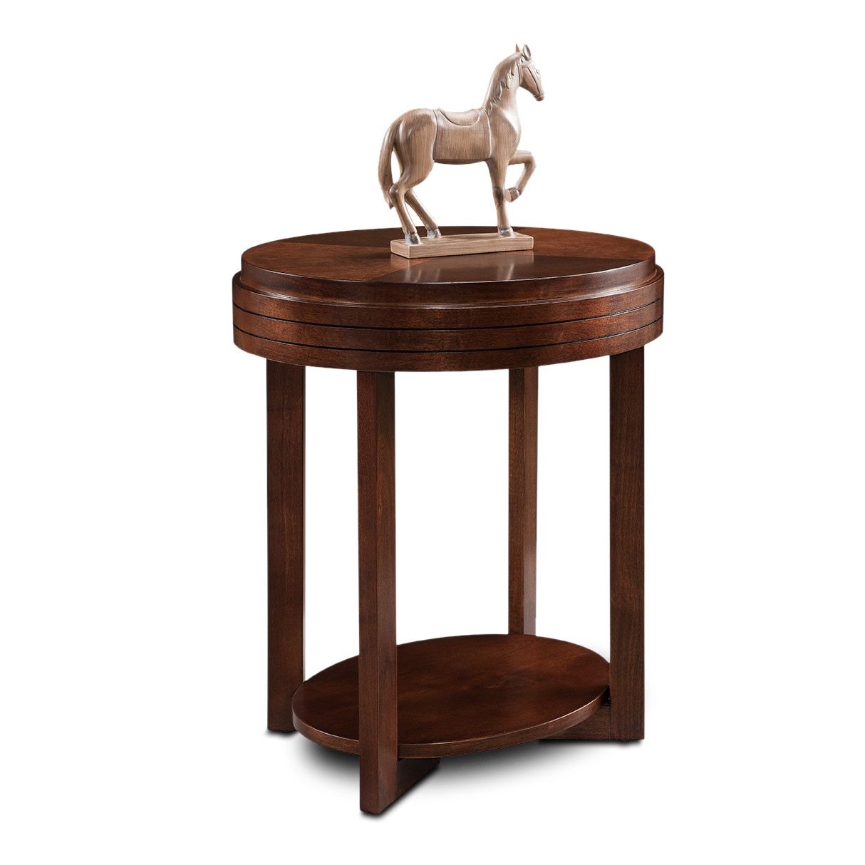 Chocolate Cherry Oval End Table with Lower Shelf