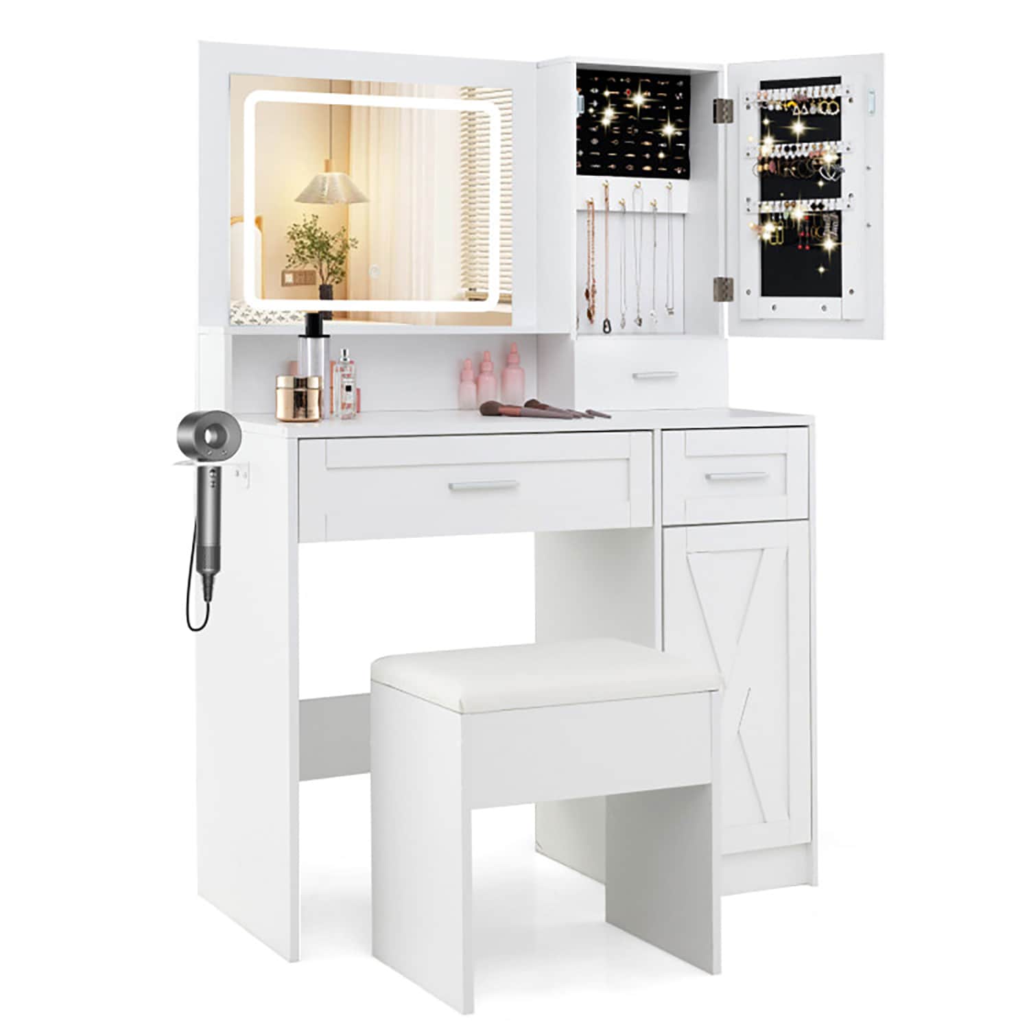 GZMR GZ-MIR9478 35.5-in White Makeup Vanity