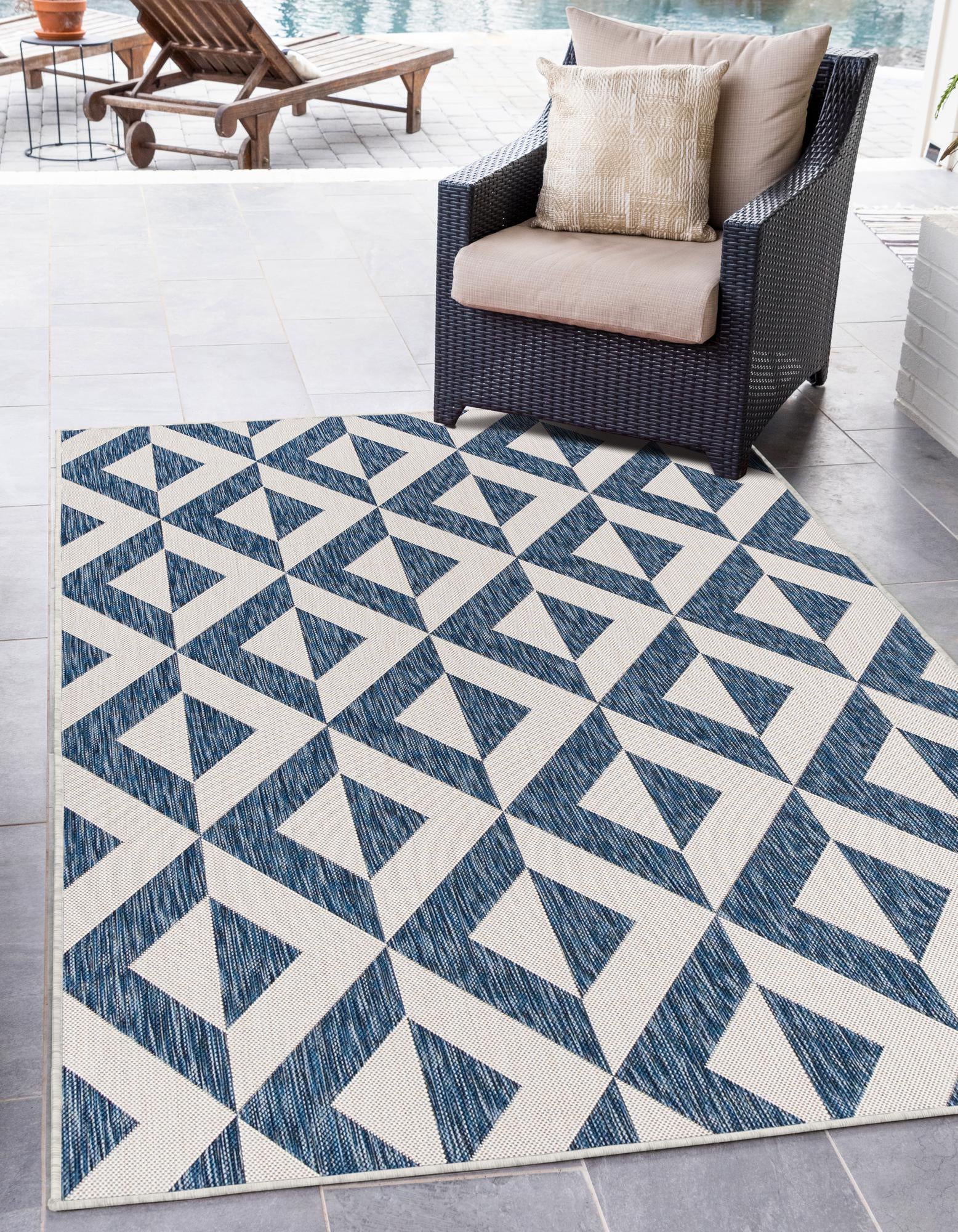 Unique Loom 3152470 Jill Zarin Outdoor 2 x 3 (ft) Loomed Polypropylene Blue Rectangular Indoor/Outdoor Geometric Area rug