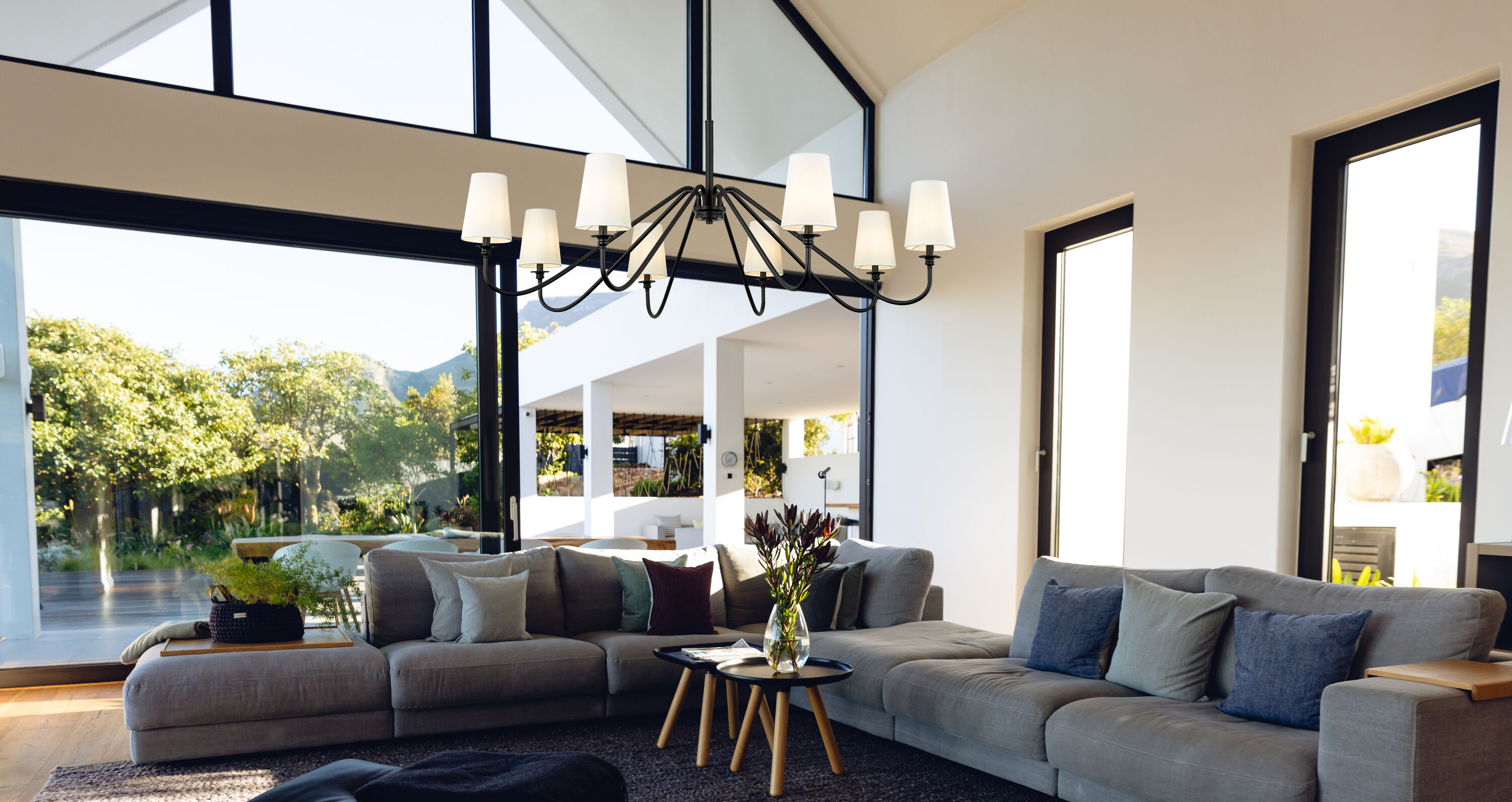 Gianna Matte Black 8-Light Chandelier with White Shades