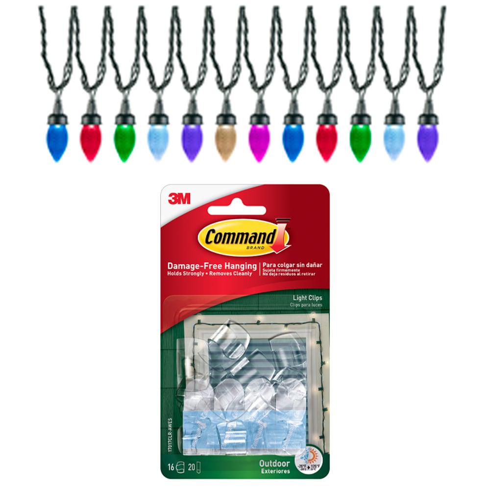 Shop Gemmy Lightshow 24-Count 23-ft Multi-function Multicolor LED Plug-In  Christmas String Lights + Command Light Clips (16 pack = 32 ft. of light  coverage) at
