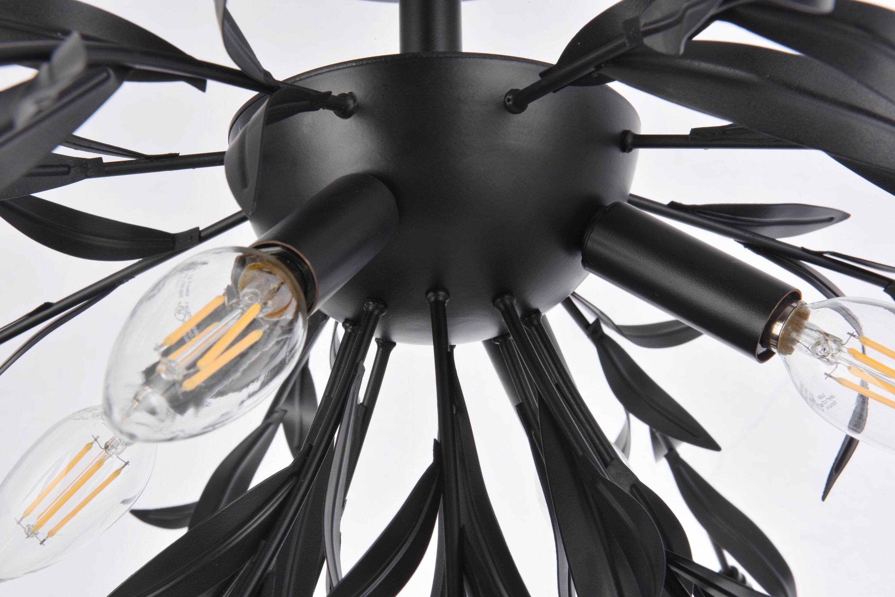 Elegant Wispy Branches 23" Black Steel & Crystal 4-Light Flush Mount