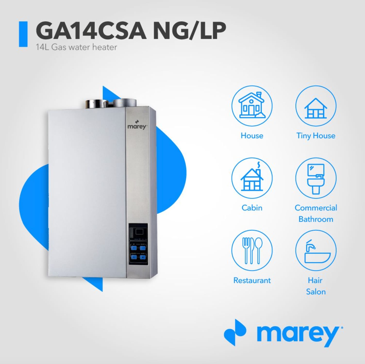 MAREY Marey tankless water heater GA14CSANG 3.7-GPM 100000-BTU Indoor ...