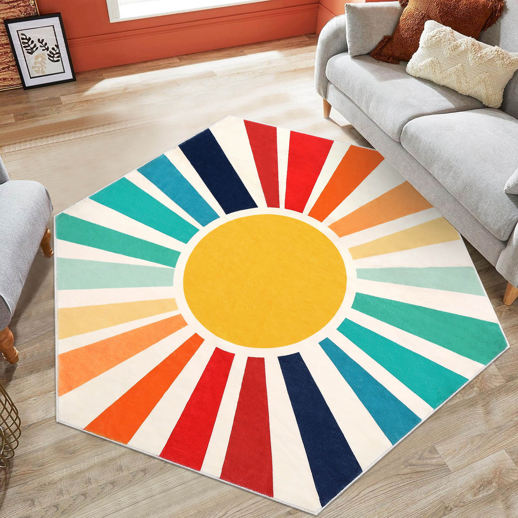 Garvee YXY-LO-PHO-106XT4NL 4 x 4 (ft) Loomed Red/Orange Hexagonal Indoor Geometric Mid-Century Modern Machine washable Pet Friendly Area rug