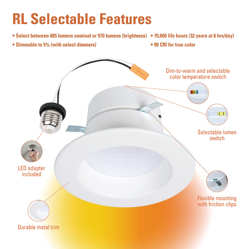 HALO Matte White 8-in 1761-Lumen Switchable Round Dimmable LED Canless  Recessed Downlight in the Recessed Downlights department at