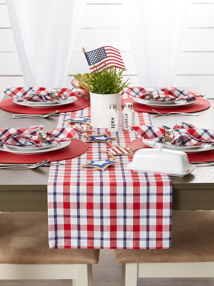 14 x 72 in. Red White and Blue Cotton Plaid Table Runner