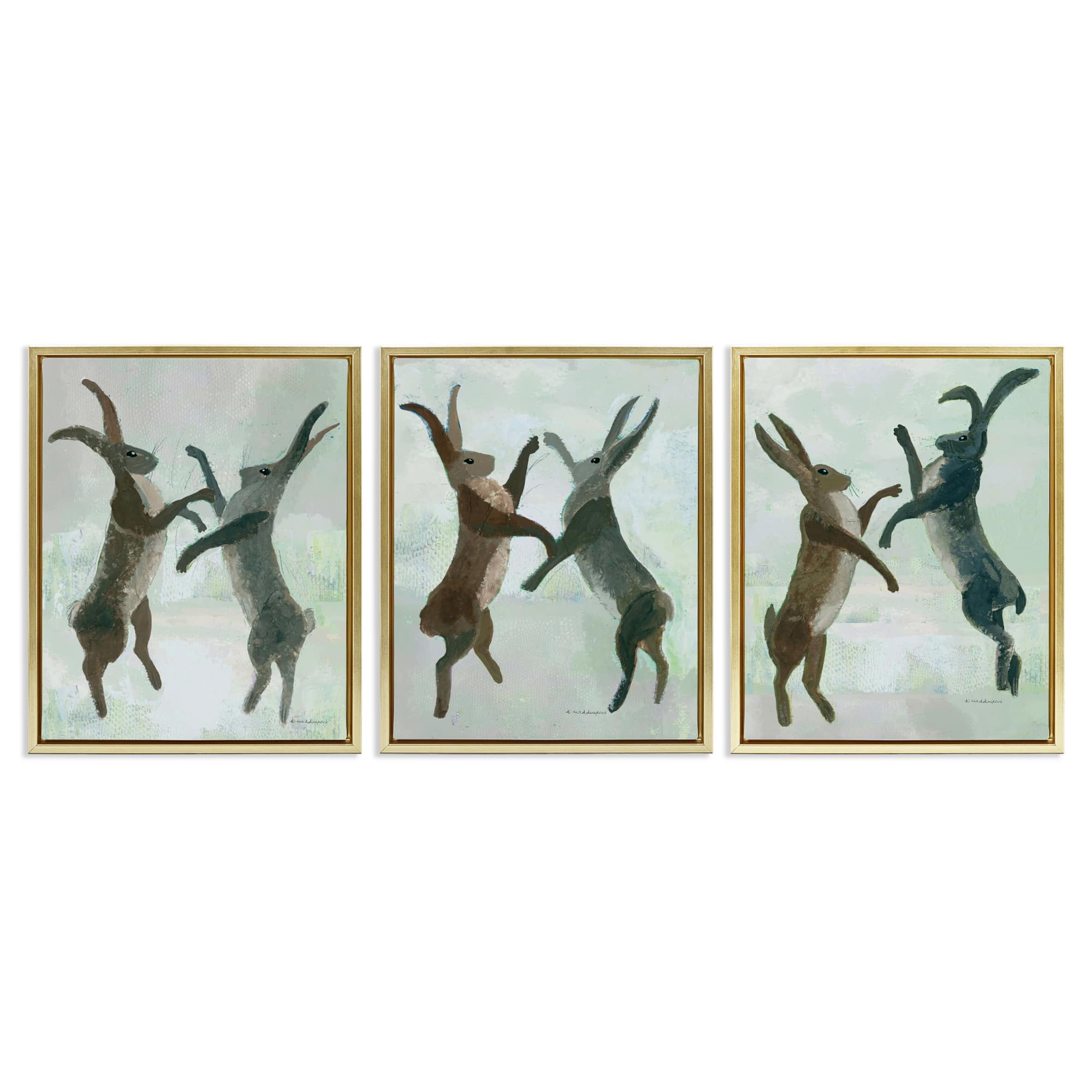 Stupell Industries A3-462-FFG-3PC-16X20 Battling Hares in Neutral Tones 3pc Floating Frame Set Design by Kay Widdowson
