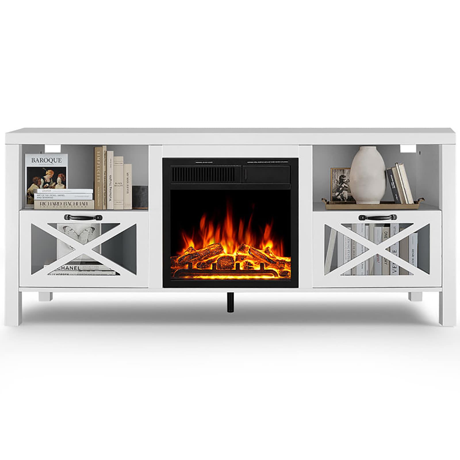 COWSAR 60.31-in W White TV Stand with Infrared Quartz Electric Fireplace M2305-WHITE Sansujyuku sansujyuku.com