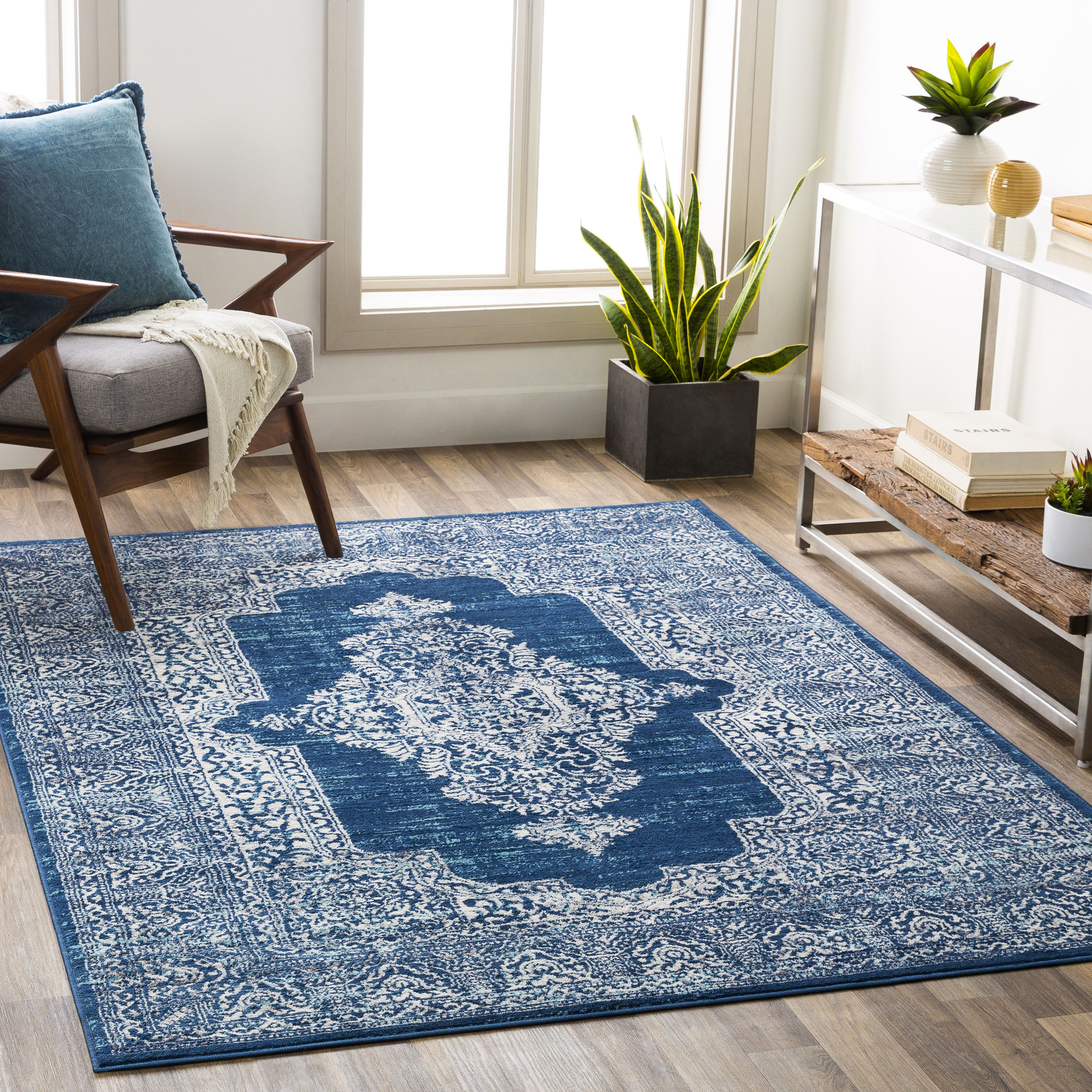 Surya FSA2306-5371 Floransa 5 X 7 (ft) Navy Indoor Medallion Oriental Area Rug