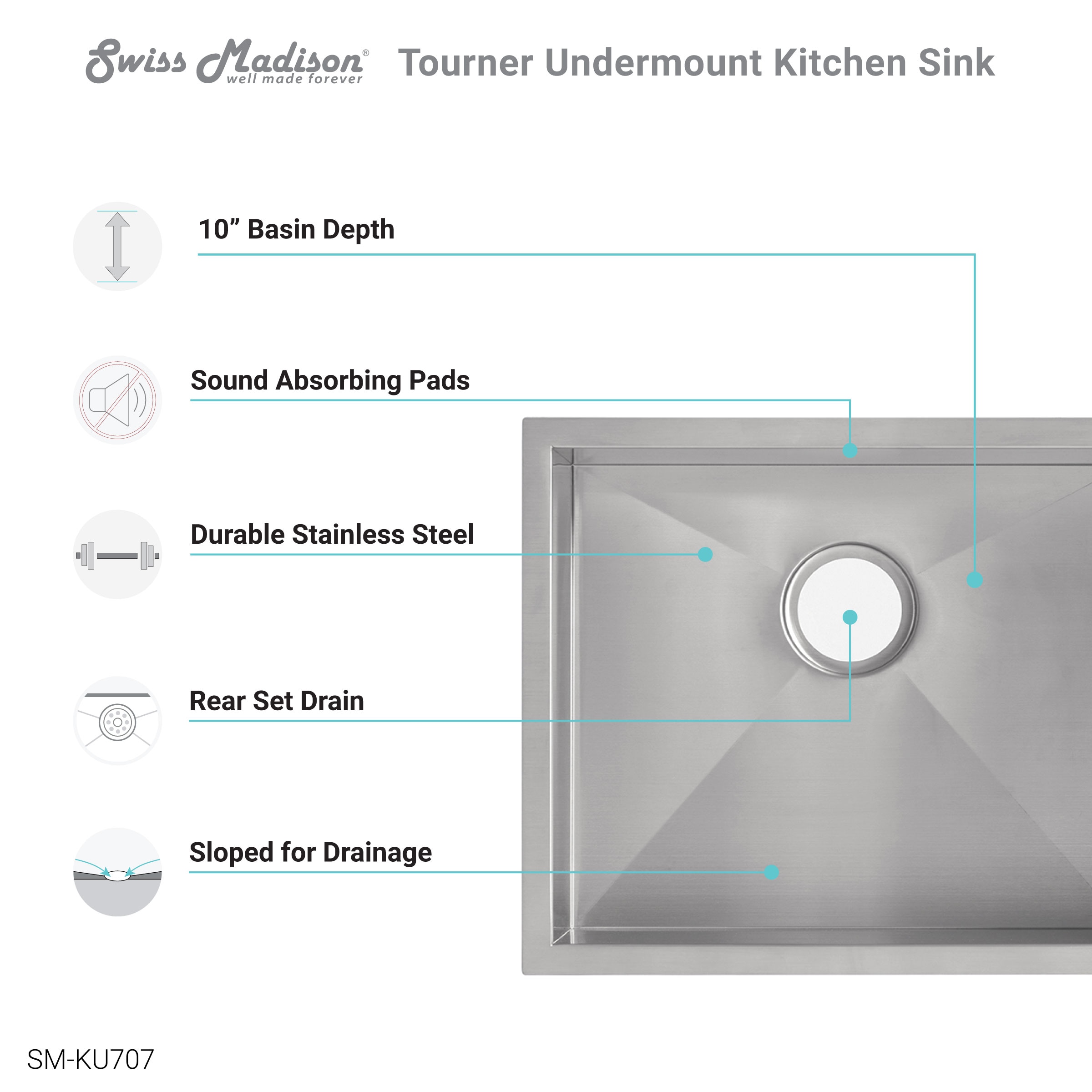 Swiss Madison Plaisir Undermount 18-in x 21-in Stainless Steel Single ...