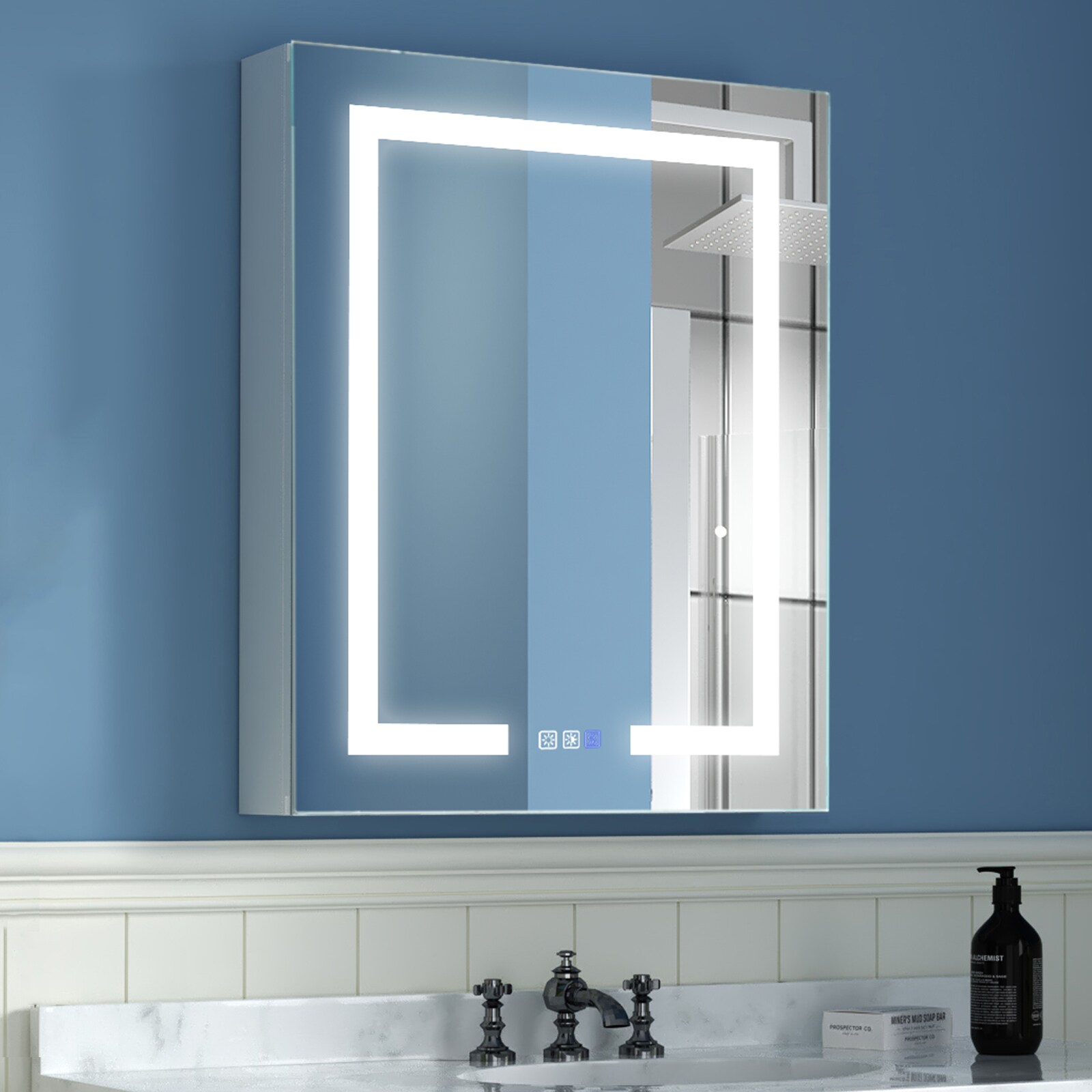 Led Lights Bathroom Mirror Cabinet With On/Off Pull Switch&Shaver Socket 7006 