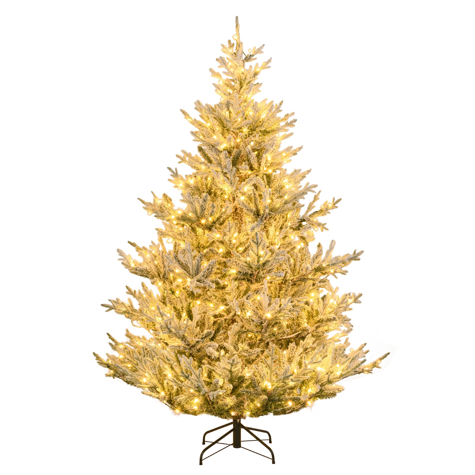 SUGIFT 7-ft Pre-Lit Snow Flocked Hinged Christmas Tree with 1074 PE PVC Tips 450 Warm LED 13 Modes Remote #ZMLW014SUGHY1864
