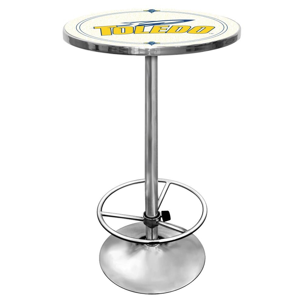 Trademark Gameroom CLC2000-UTDO Toledo Rockets Pub Tables Chrome Round Traditional Bar Table, Composite with Metal Metal Pedestal Base 27.375-Inches L x 42-Inches H